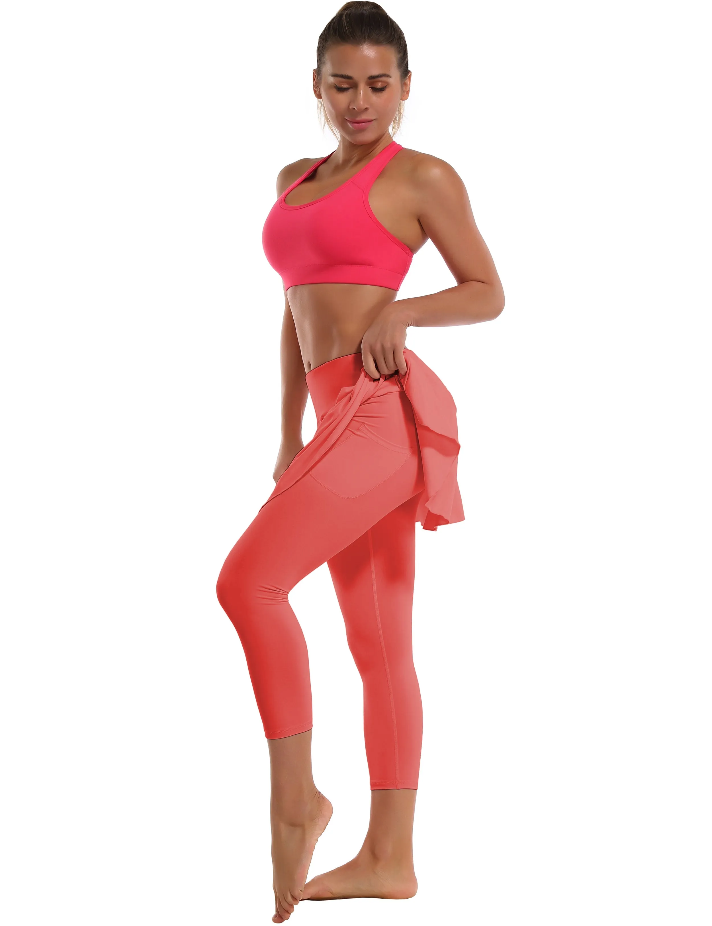 19" Capris Tennis Golf Skirted Leggings with Pockets coral_Golf
