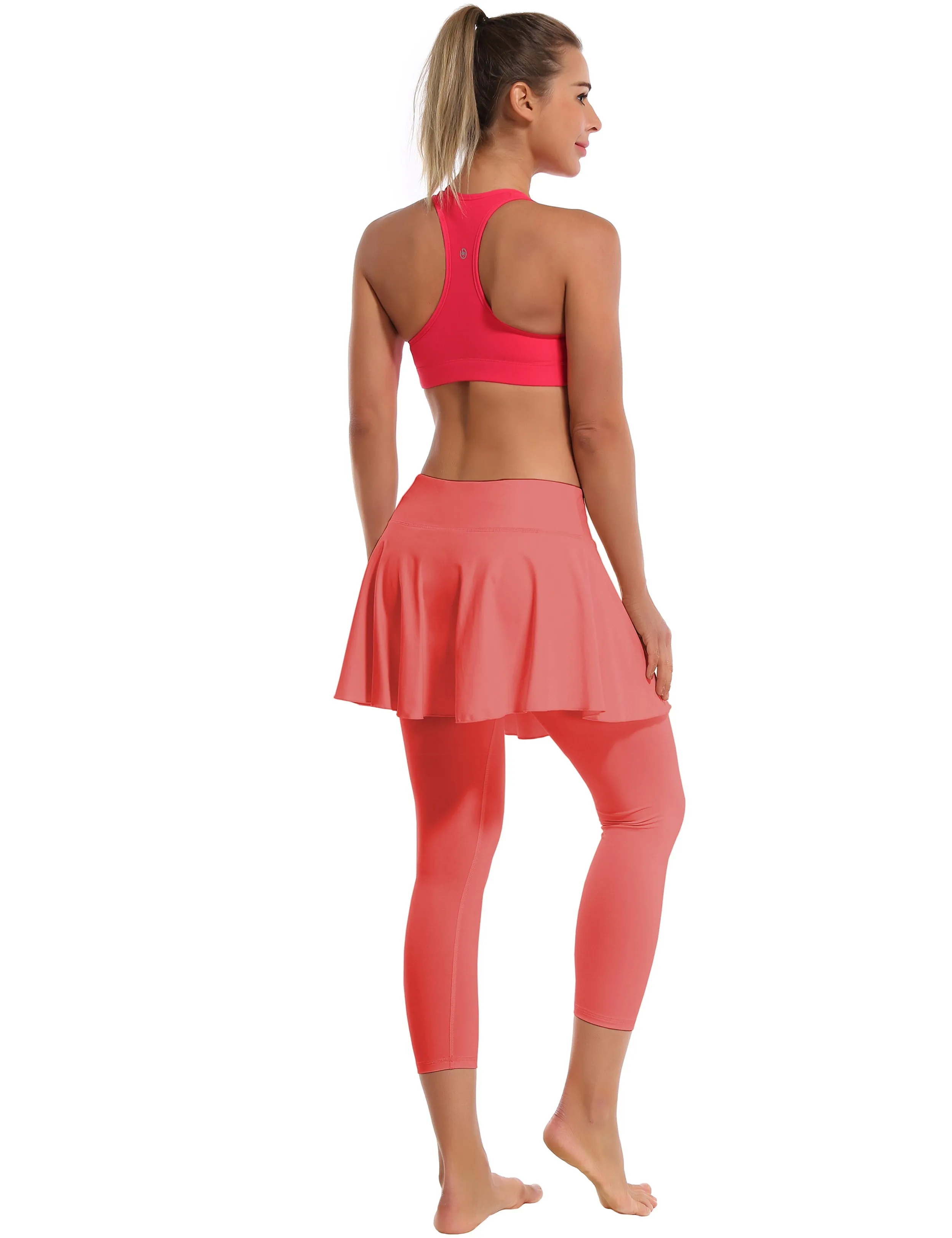19" Capris Tennis Golf Skirted Leggings with Pockets coral_Golf