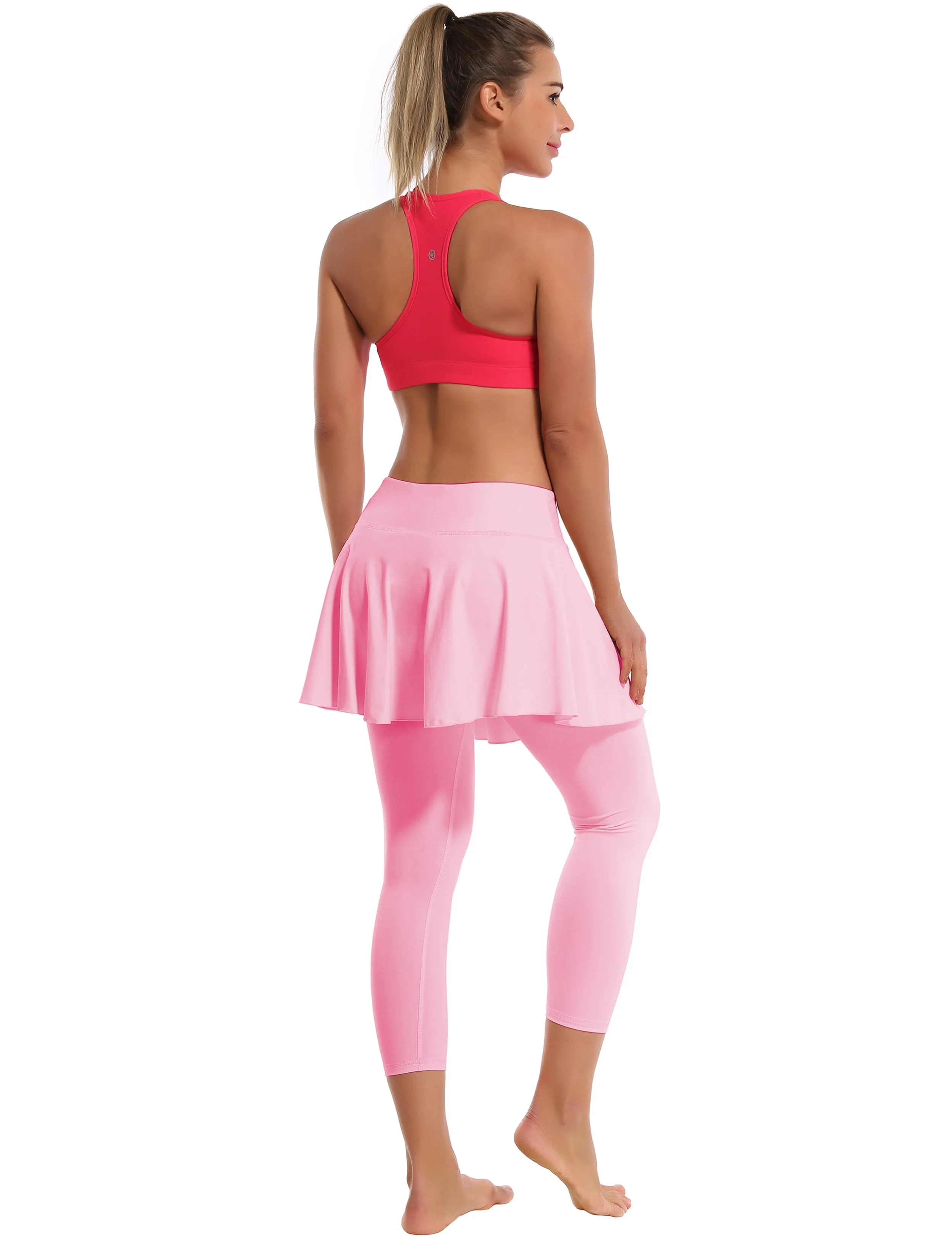 19" Capris Tennis Golf Skirted Leggings with Pockets lightpink_Golf