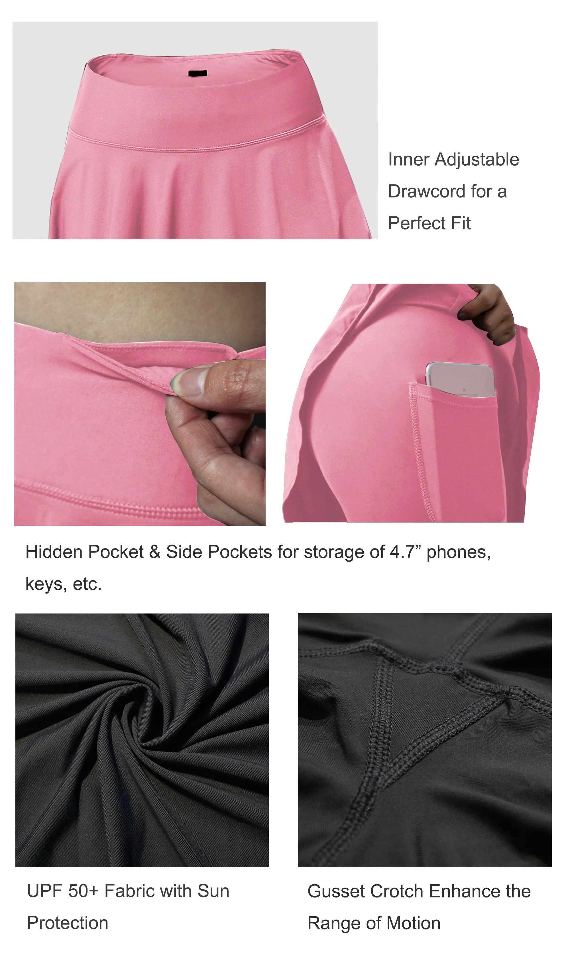 19" Capris Tennis Golf Skirted Leggings with Pockets lightpink_Golf