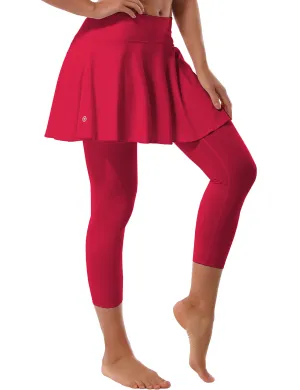 19" Capris Tennis Golf Skirted Leggings with Pockets rosecoral_Biking