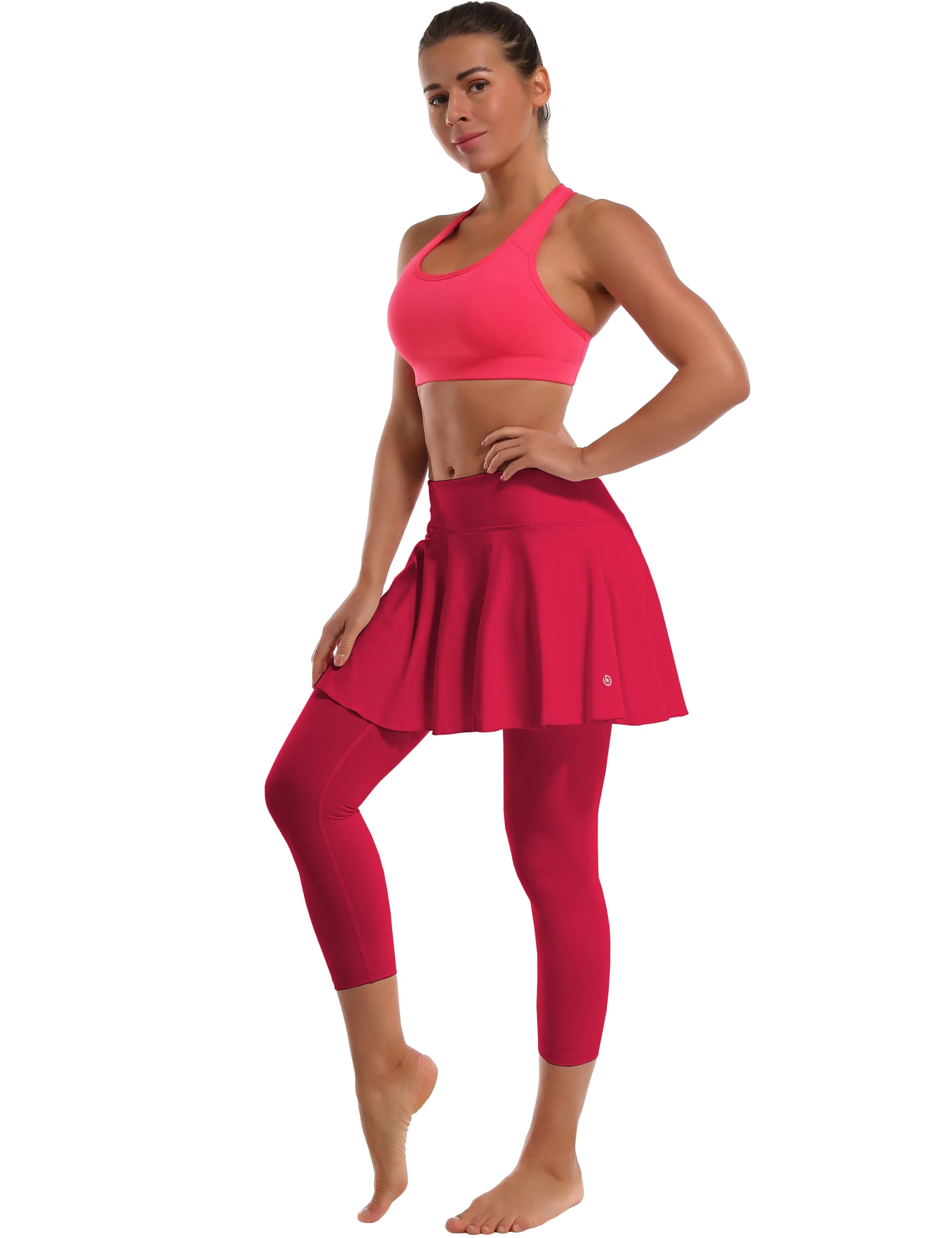 19" Capris Tennis Golf Skirted Leggings with Pockets rosecoral_Golf