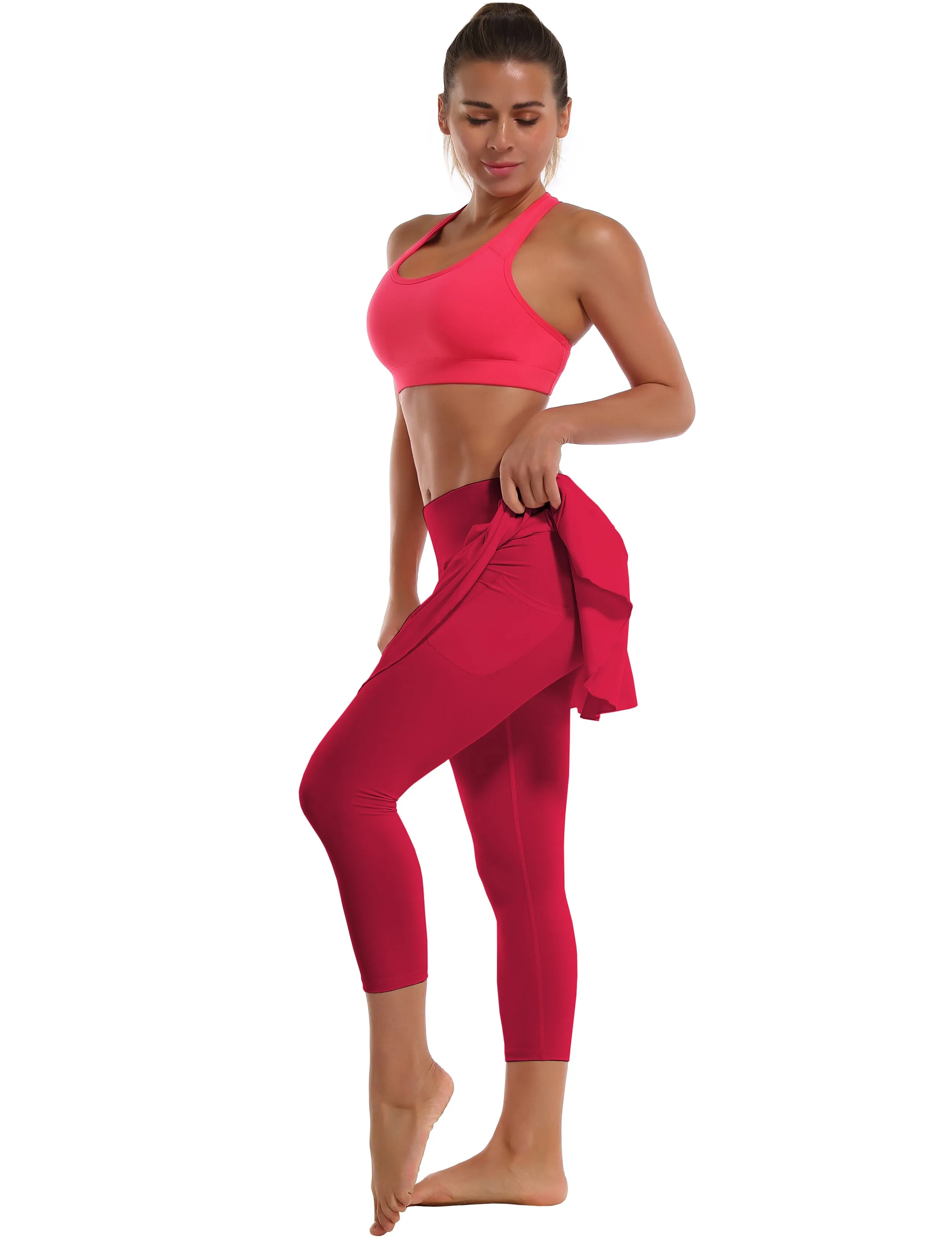 19" Capris Tennis Golf Skirted Leggings with Pockets rosecoral_Golf