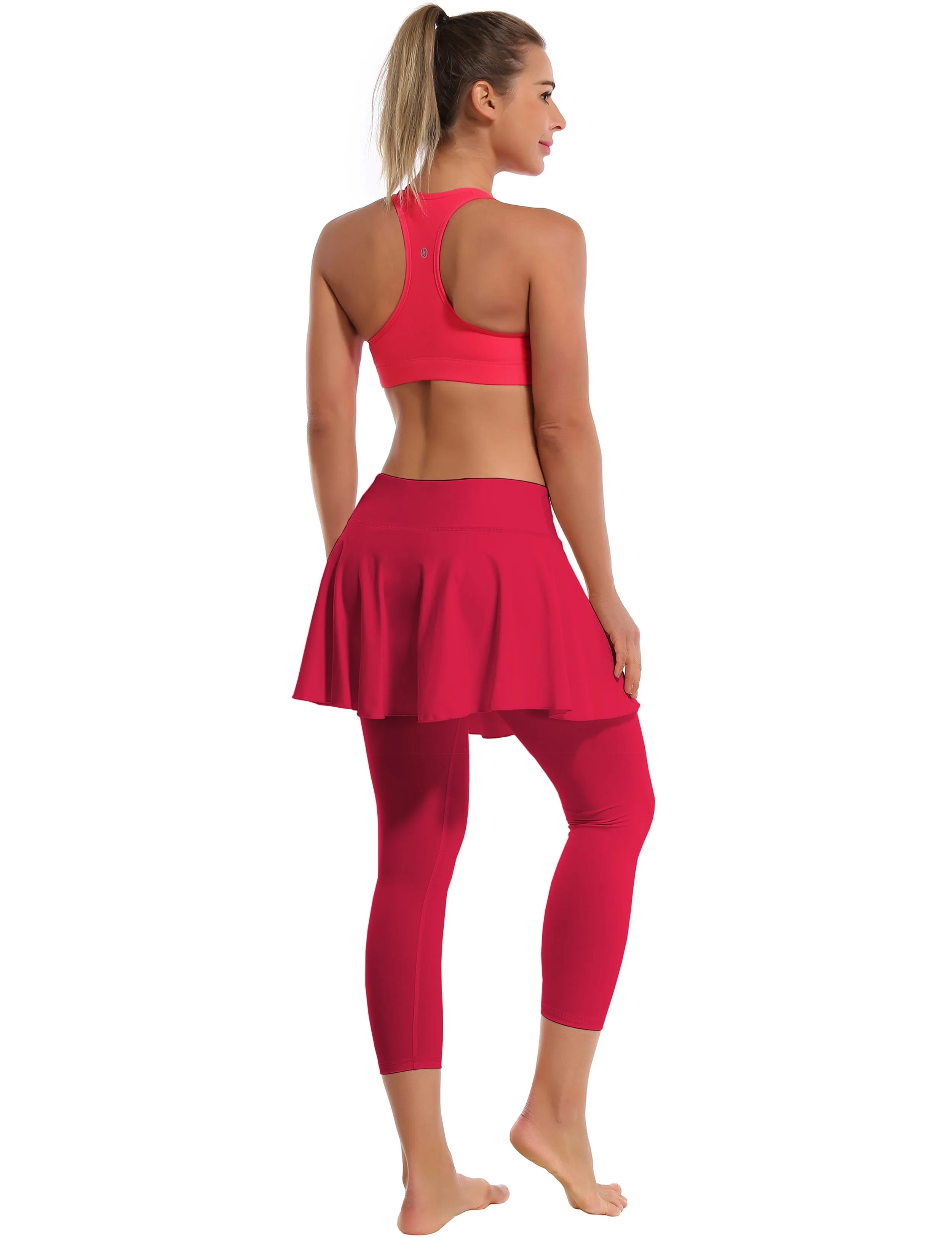 19" Capris Tennis Golf Skirted Leggings with Pockets rosecoral_Golf