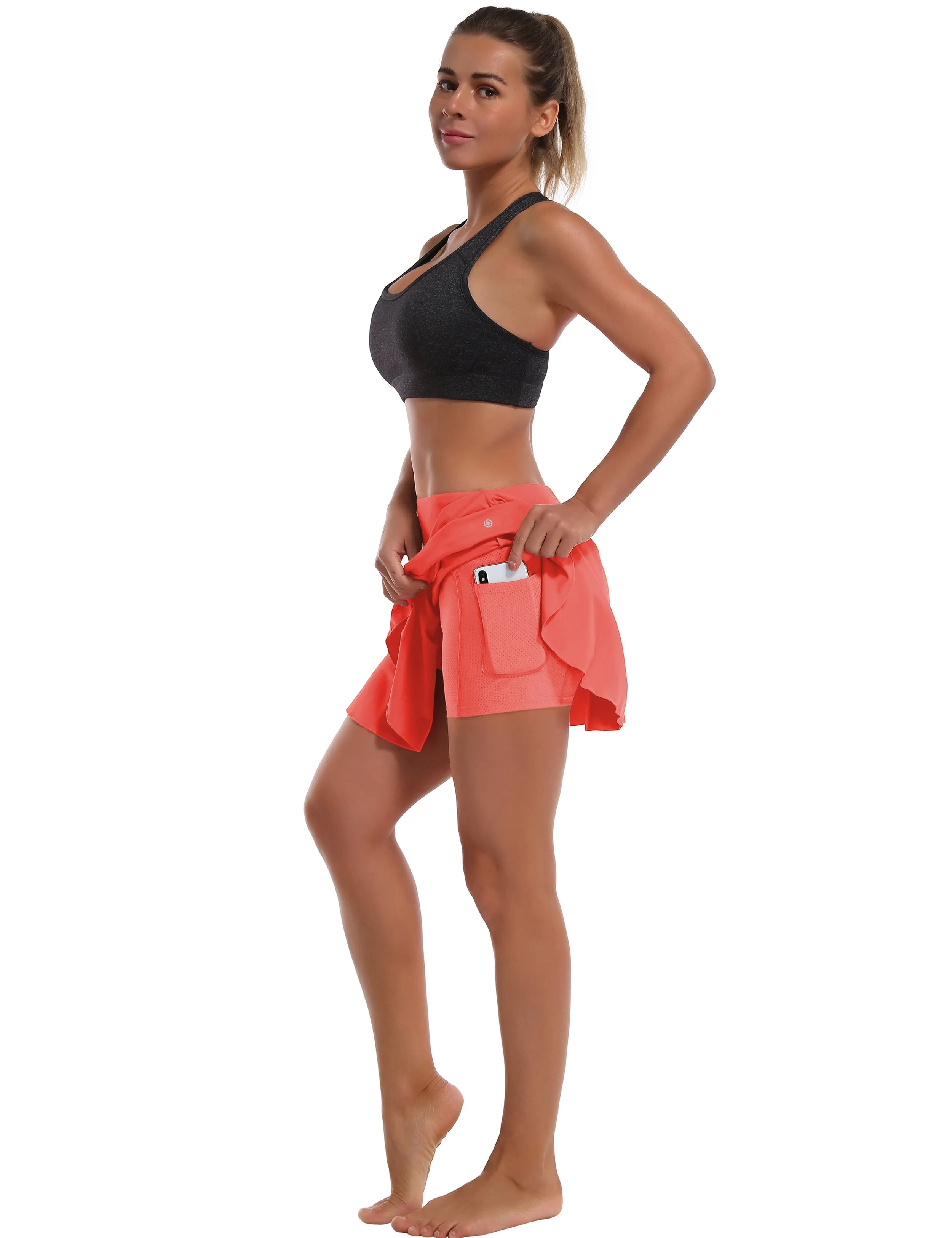 Athletic Tennis Golf Pleated Skort Awith Pocket Shorts coral_Running