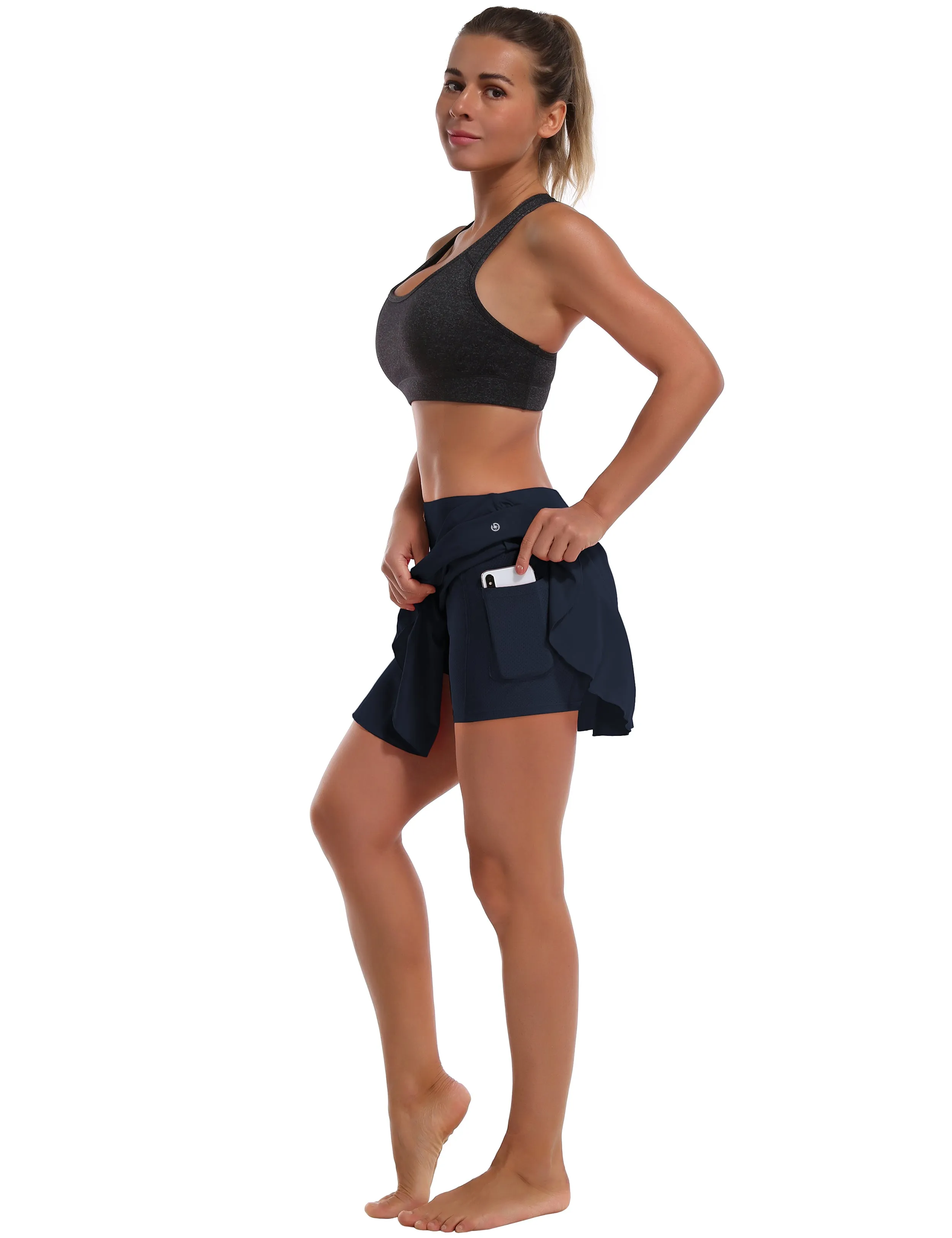Athletic Tennis Golf Pleated Skort Awith Pocket Shorts darknavy_Running