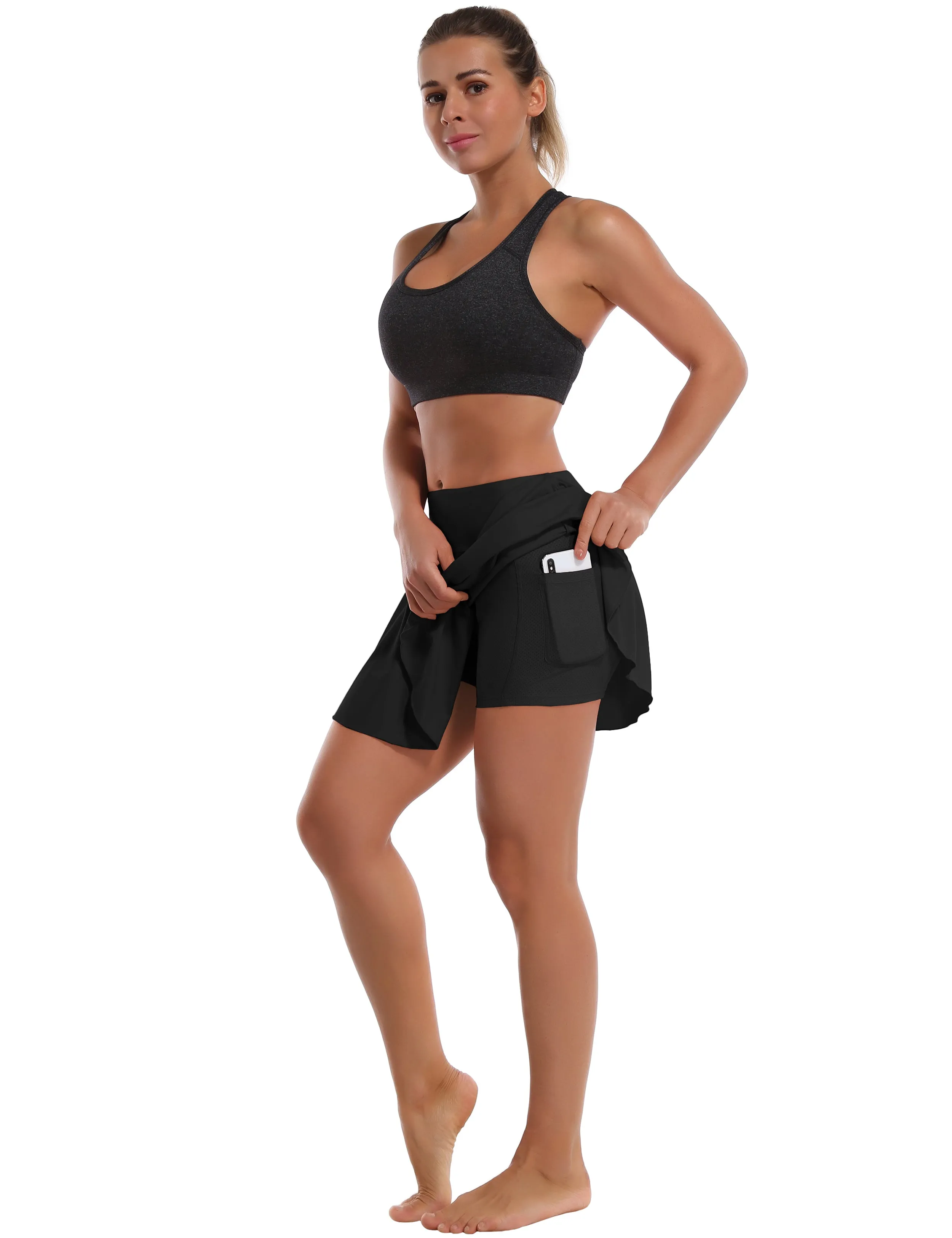 Athletic Tennis Golf Pleated Skort with Pocket Shorts black_Biking