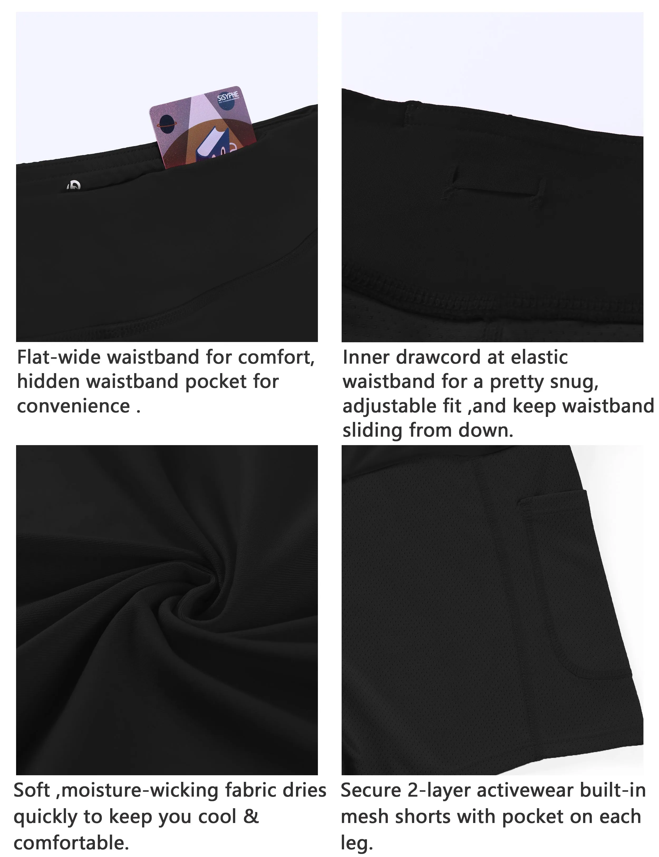 Athletic Tennis Golf Pleated Skort with Pocket Shorts black_Biking