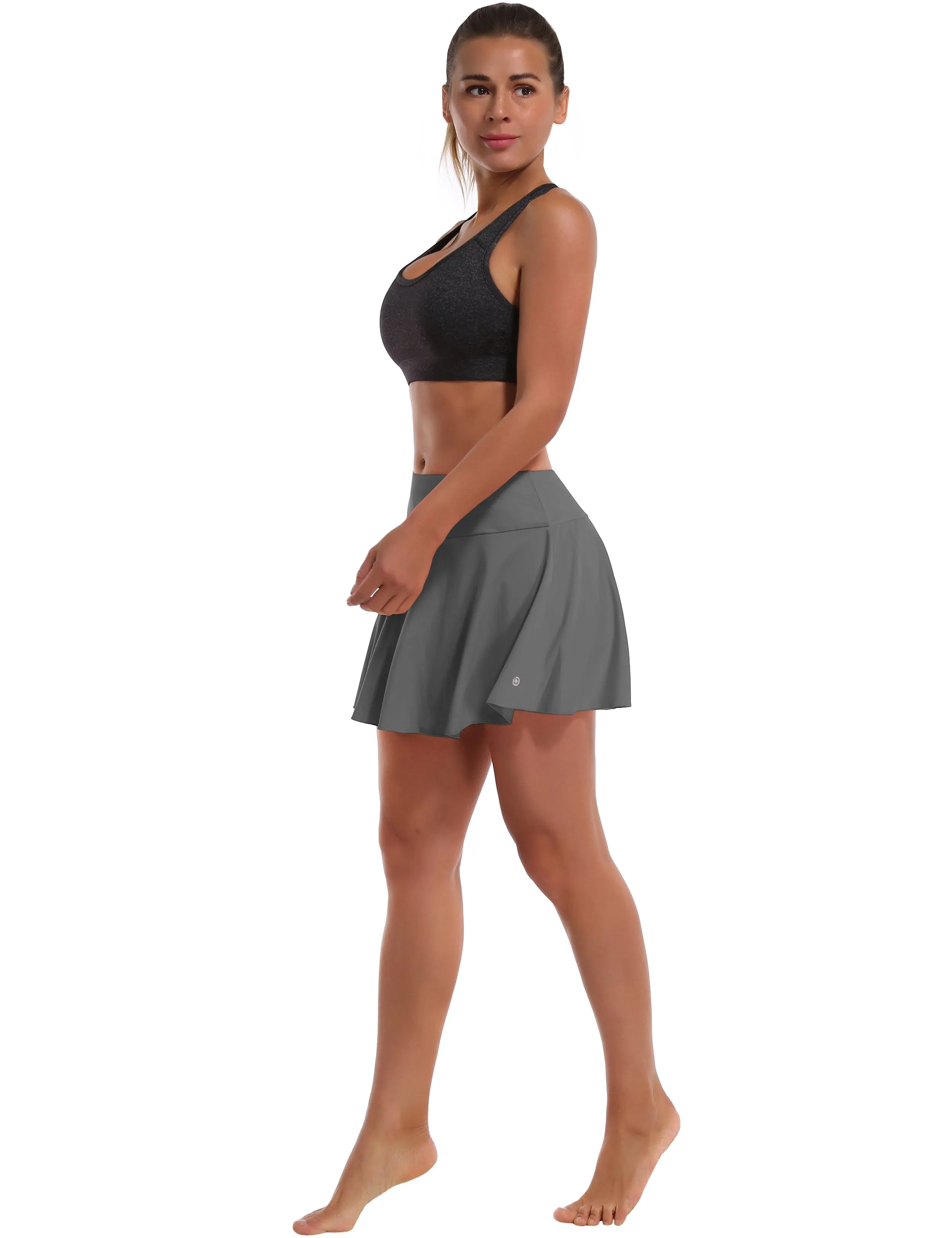 Athletic Tennis Golf Pleated Skort with Pocket Shorts gray_Pilates