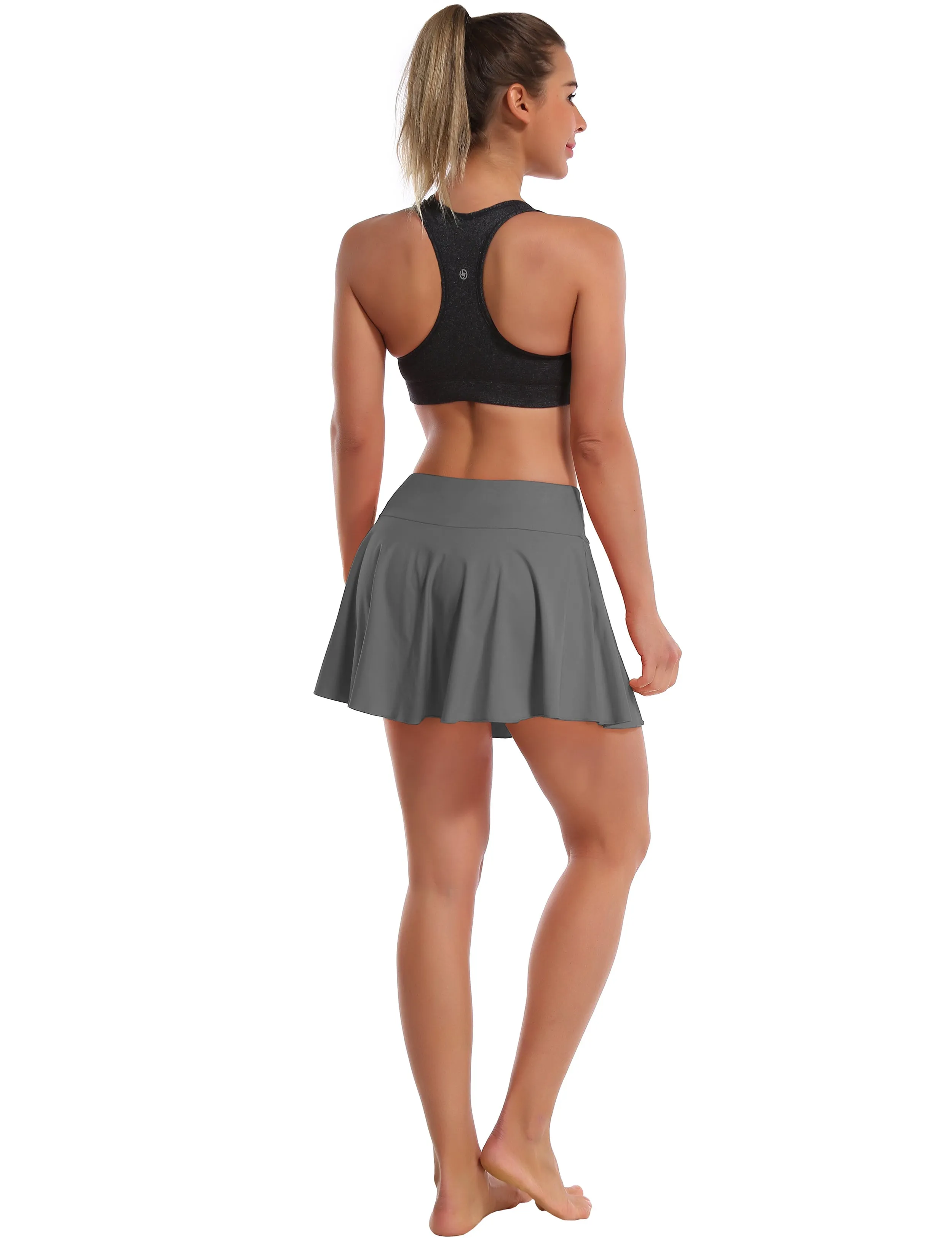 Athletic Tennis Golf Pleated Skort with Pocket Shorts gray_Pilates
