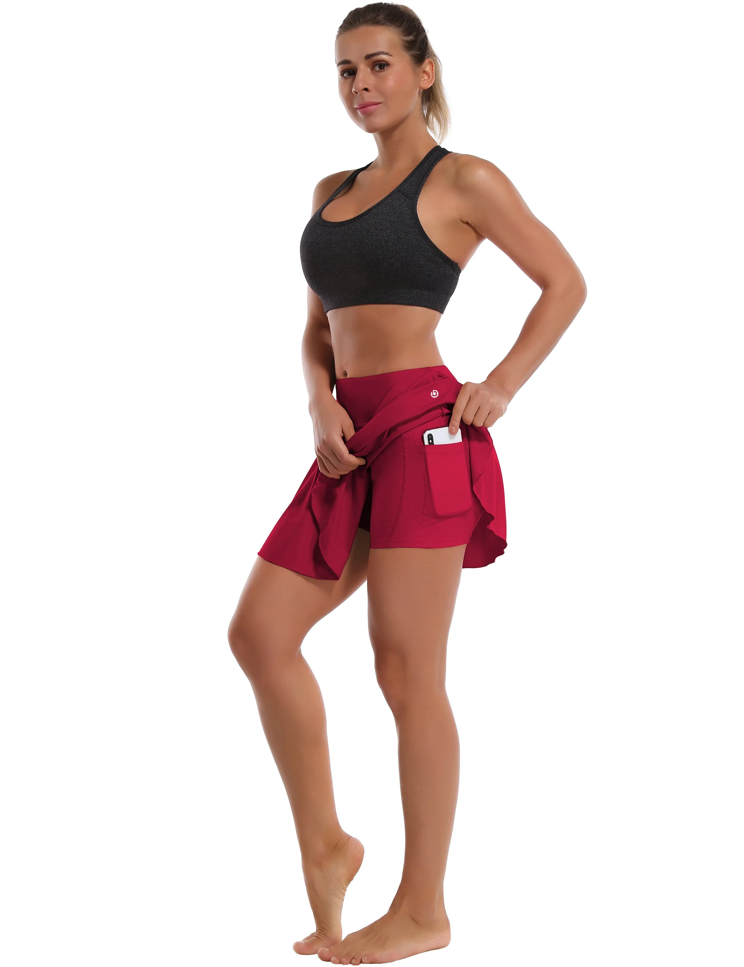 Athletic Tennis Golf Pleated Skort with Pocket Shorts rosecoral_yoga