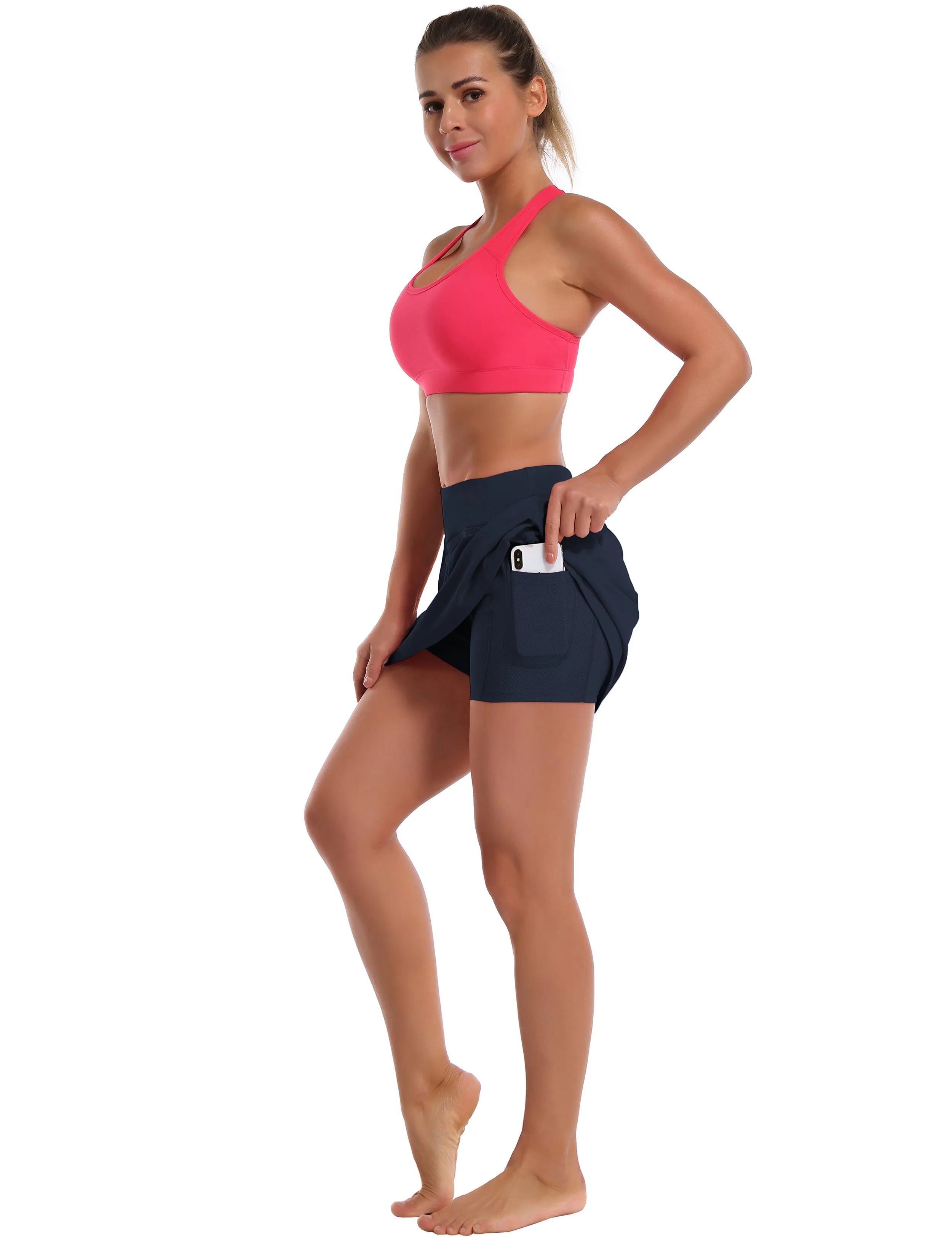Athletic Tennis Golf Skort with Pocket Shorts darknavy_Running