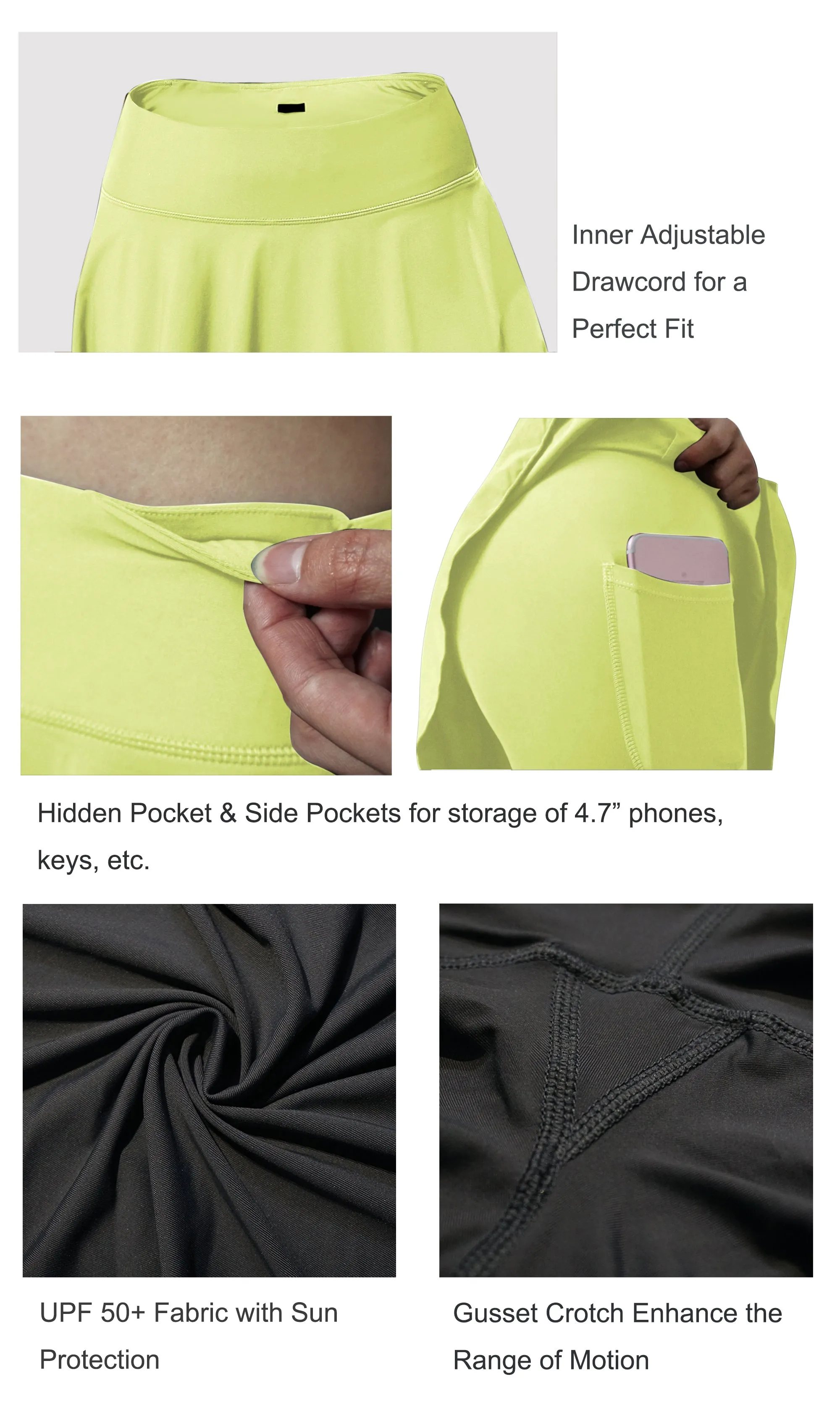 Athletic Tennis Golf Skort with Pocket Shorts neonyellow_Golf
