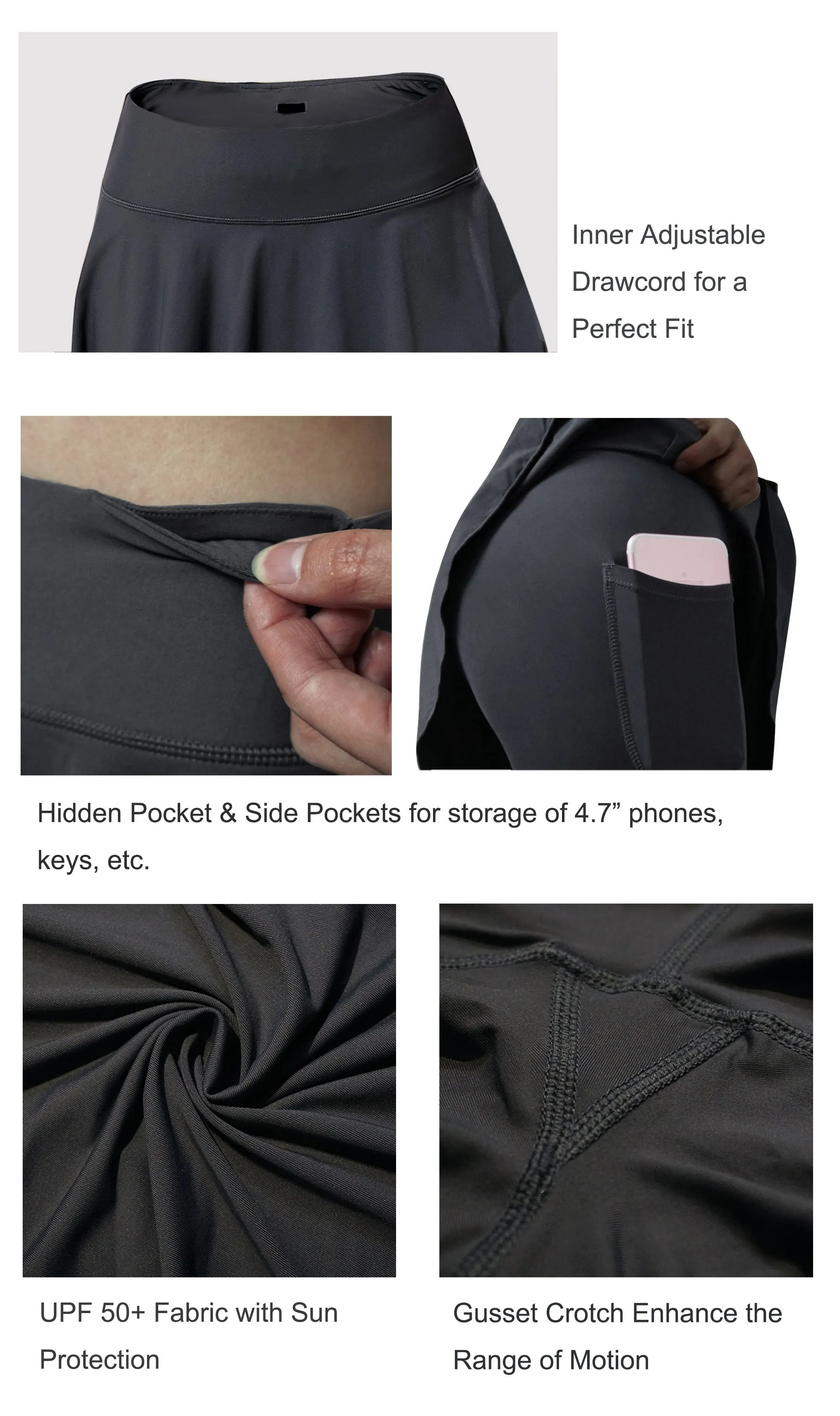 Athletic Tennis Golf Skort with Pocket Shorts shadowcharcoal_yoga