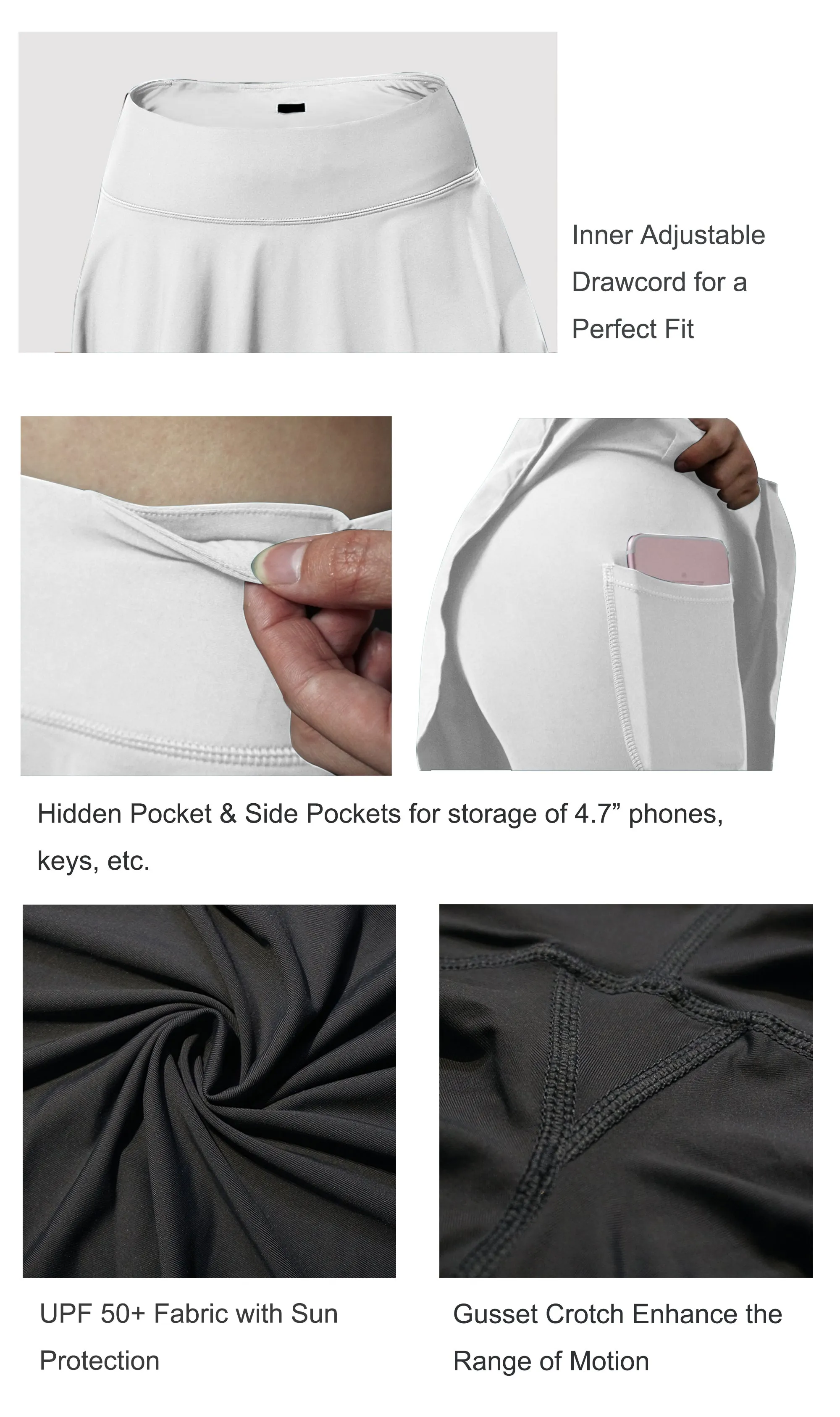 Athletic Tennis Golf Skort with Pocket Shorts white_Pilates