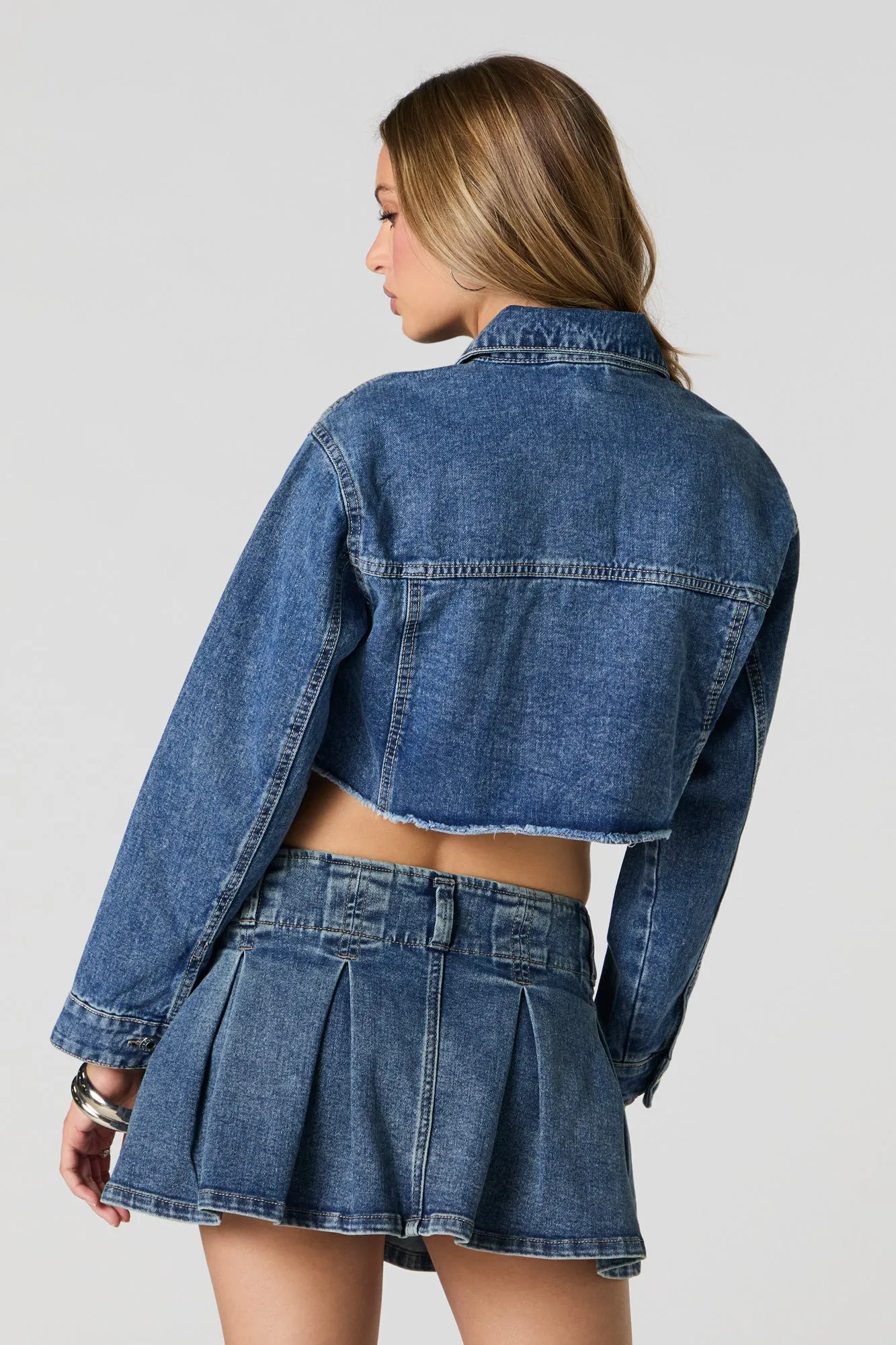 Belted Pleated Denim Mini Skort