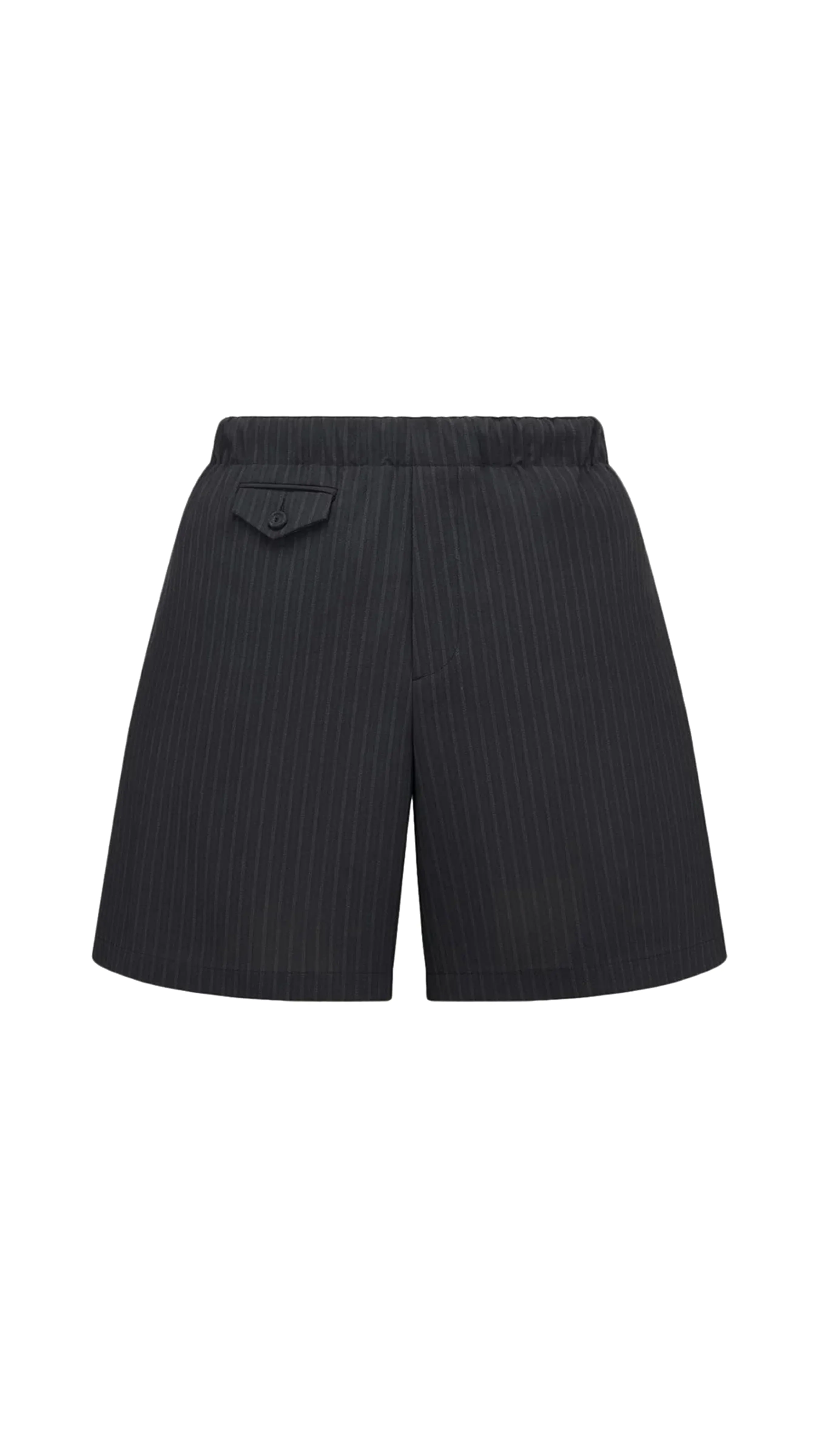 Bermuda Shorts with Elastic Waist - Black Striped Wool