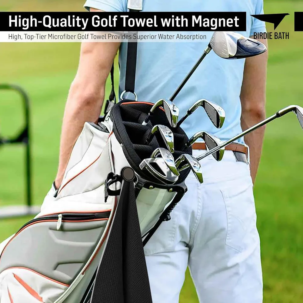 Birdie Golf: Birdie Bath - Black Magnetic Golf Towel with Premium Microfiber