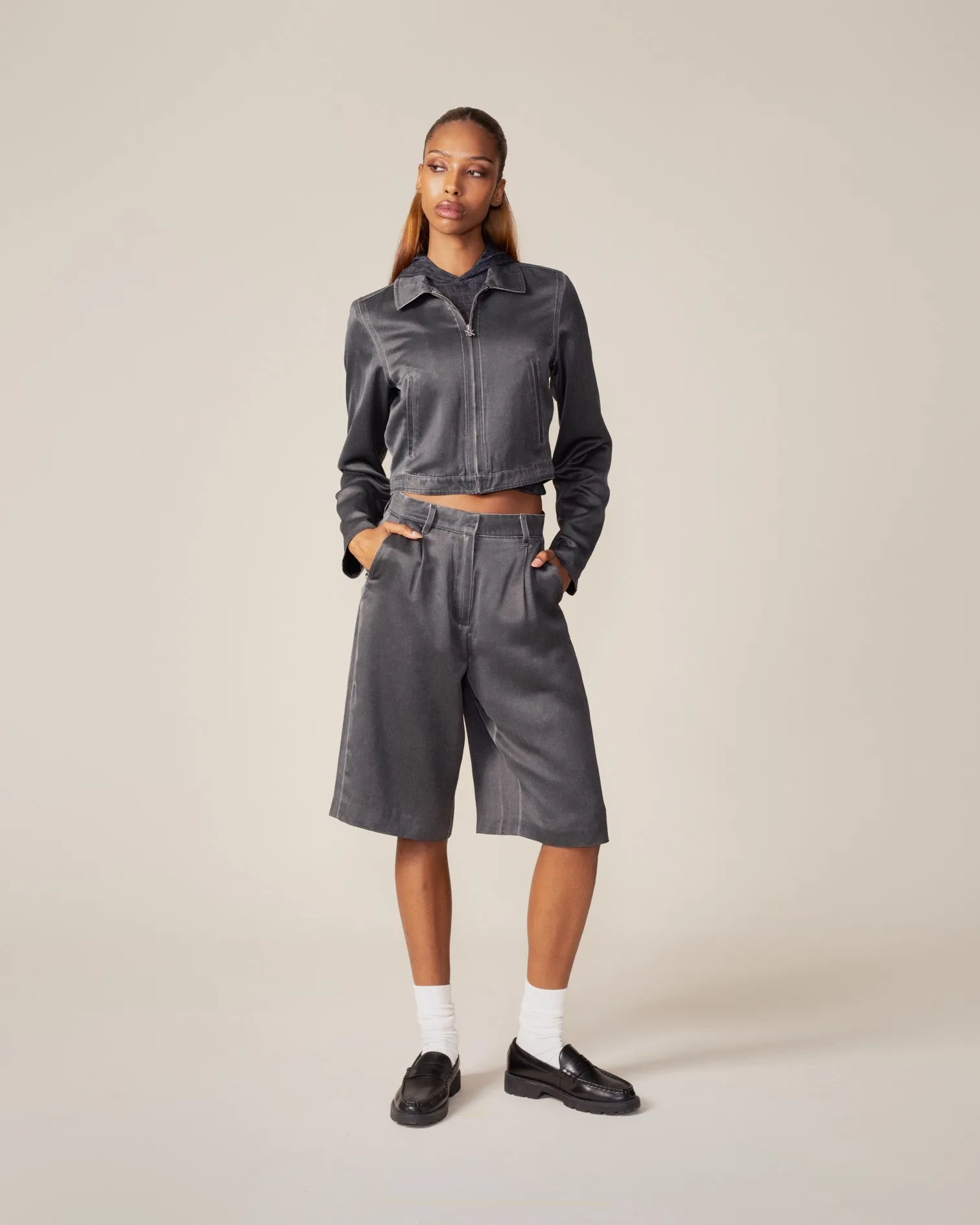 Black Oyster Satin Washed Short