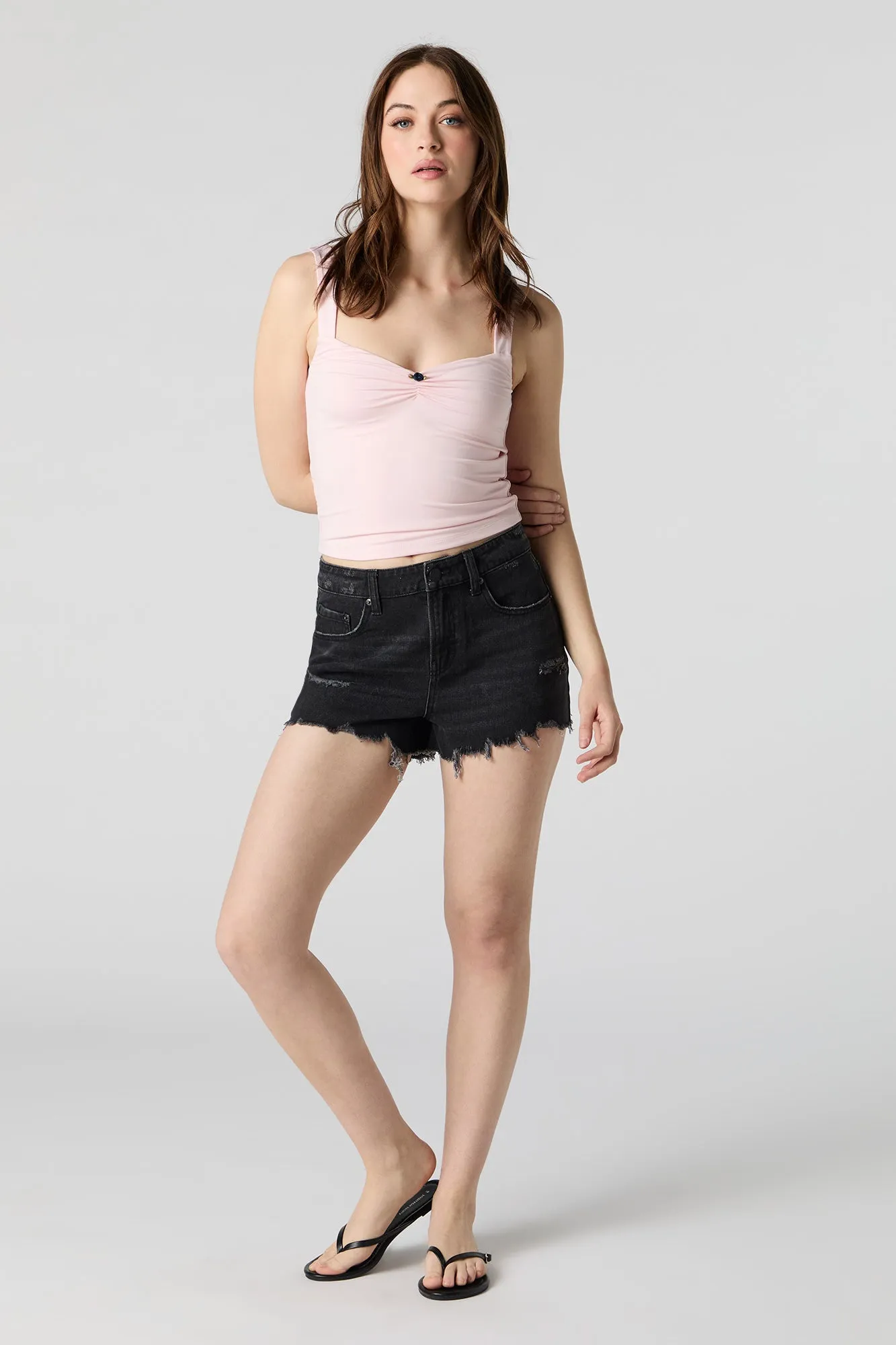 Black Wash Distressed Vintage Denim Short