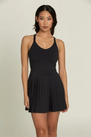 Black Y Back Adjustable Pleated Dress