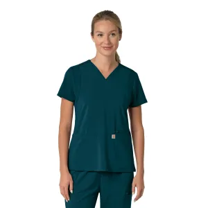 Carhartt Force Cross-Flex Women's Flex Panel V-Neck Scrub Top - Caribbean