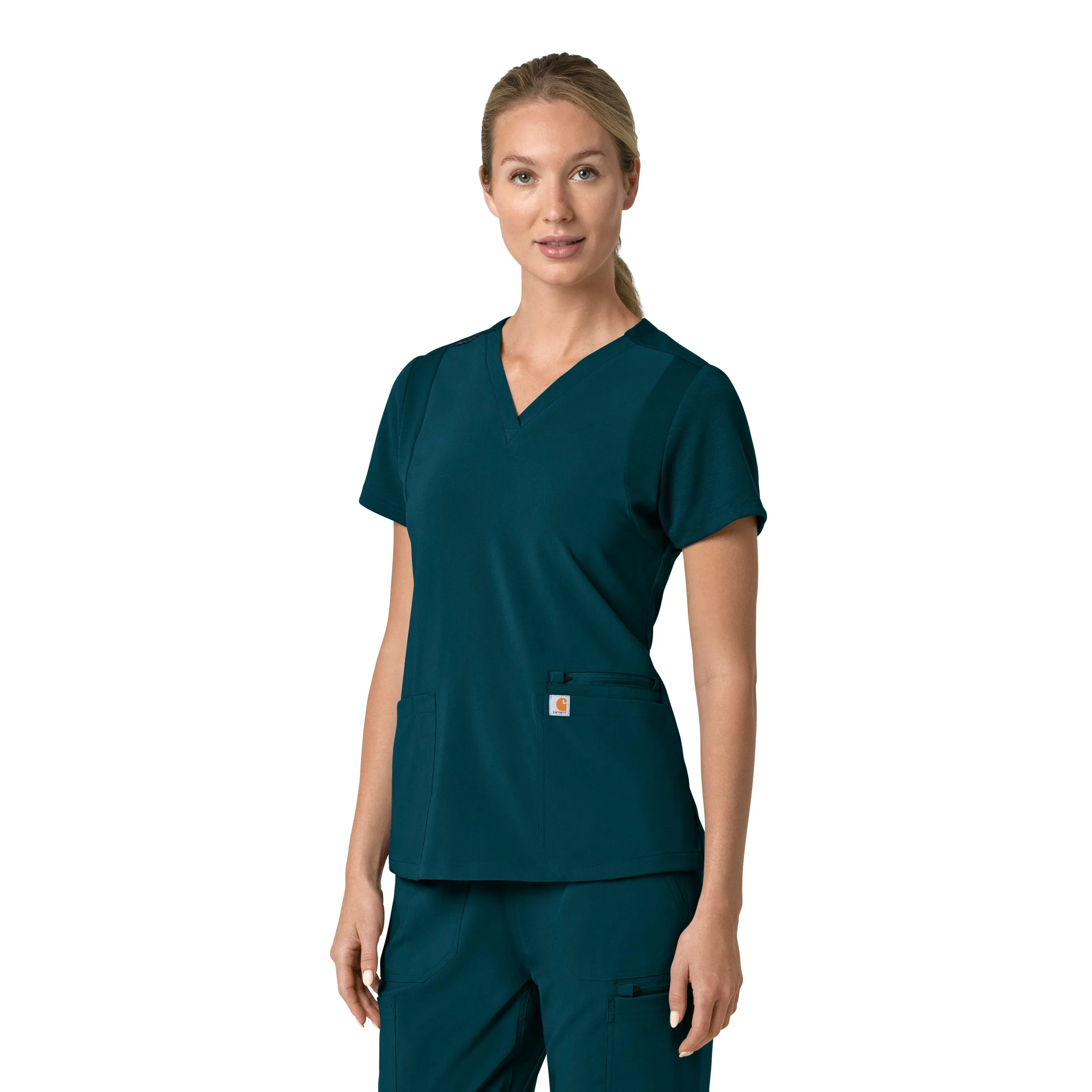 Carhartt Force Cross-Flex Women's Flex Panel V-Neck Scrub Top - Caribbean