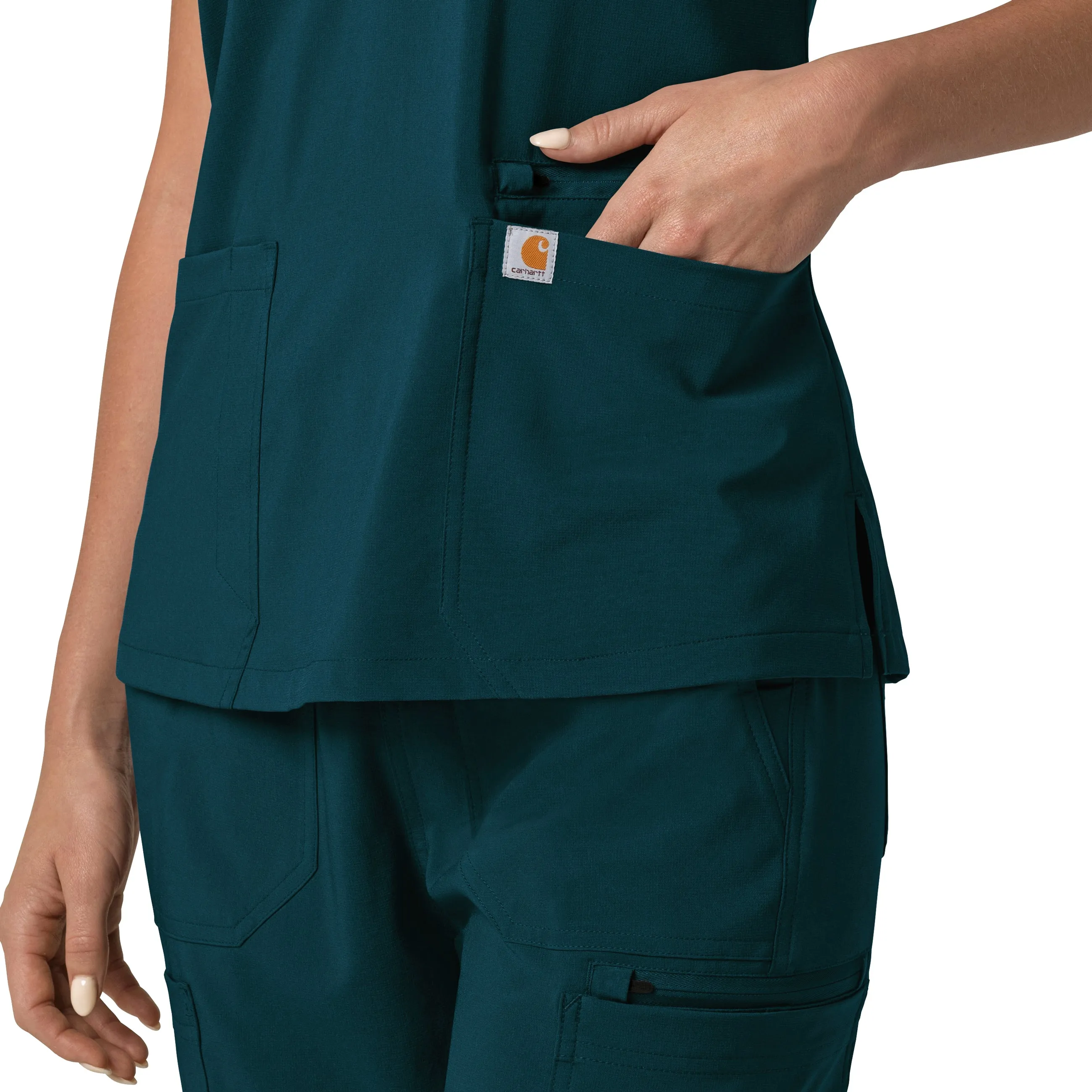 Carhartt Force Cross-Flex Women's Flex Panel V-Neck Scrub Top - Caribbean