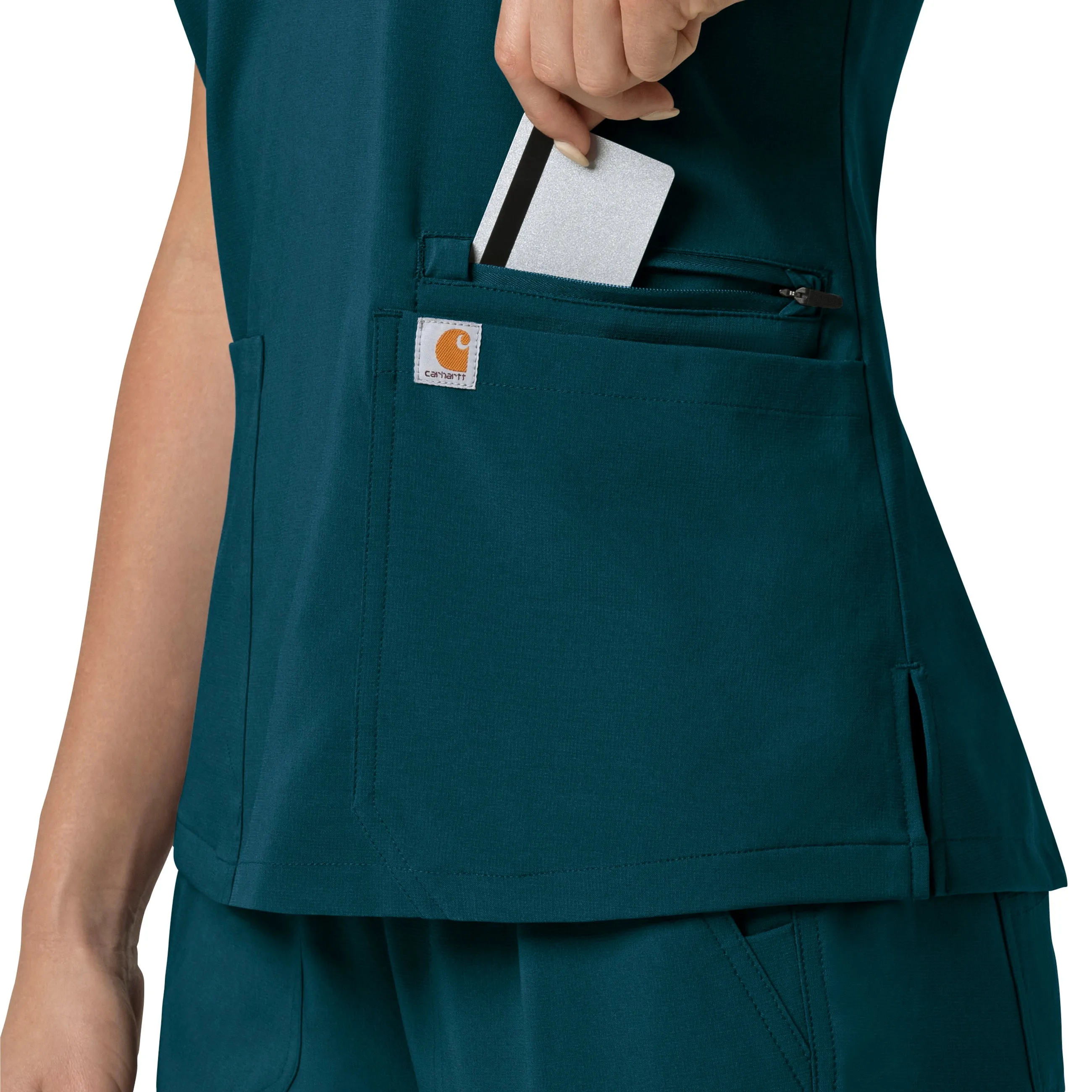 Carhartt Force Cross-Flex Women's Flex Panel V-Neck Scrub Top - Caribbean