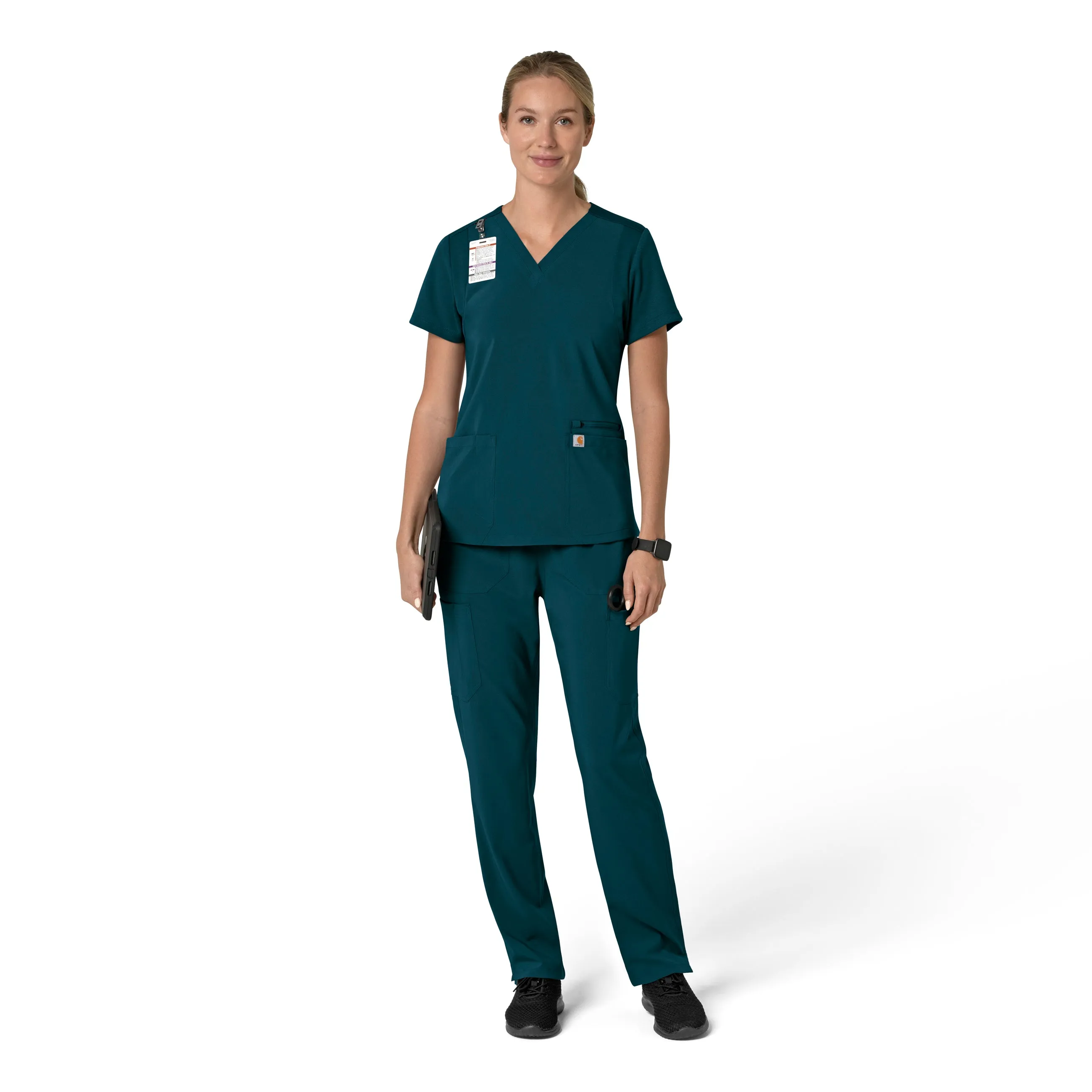 Carhartt Force Cross-Flex Women's Flex Panel V-Neck Scrub Top - Caribbean