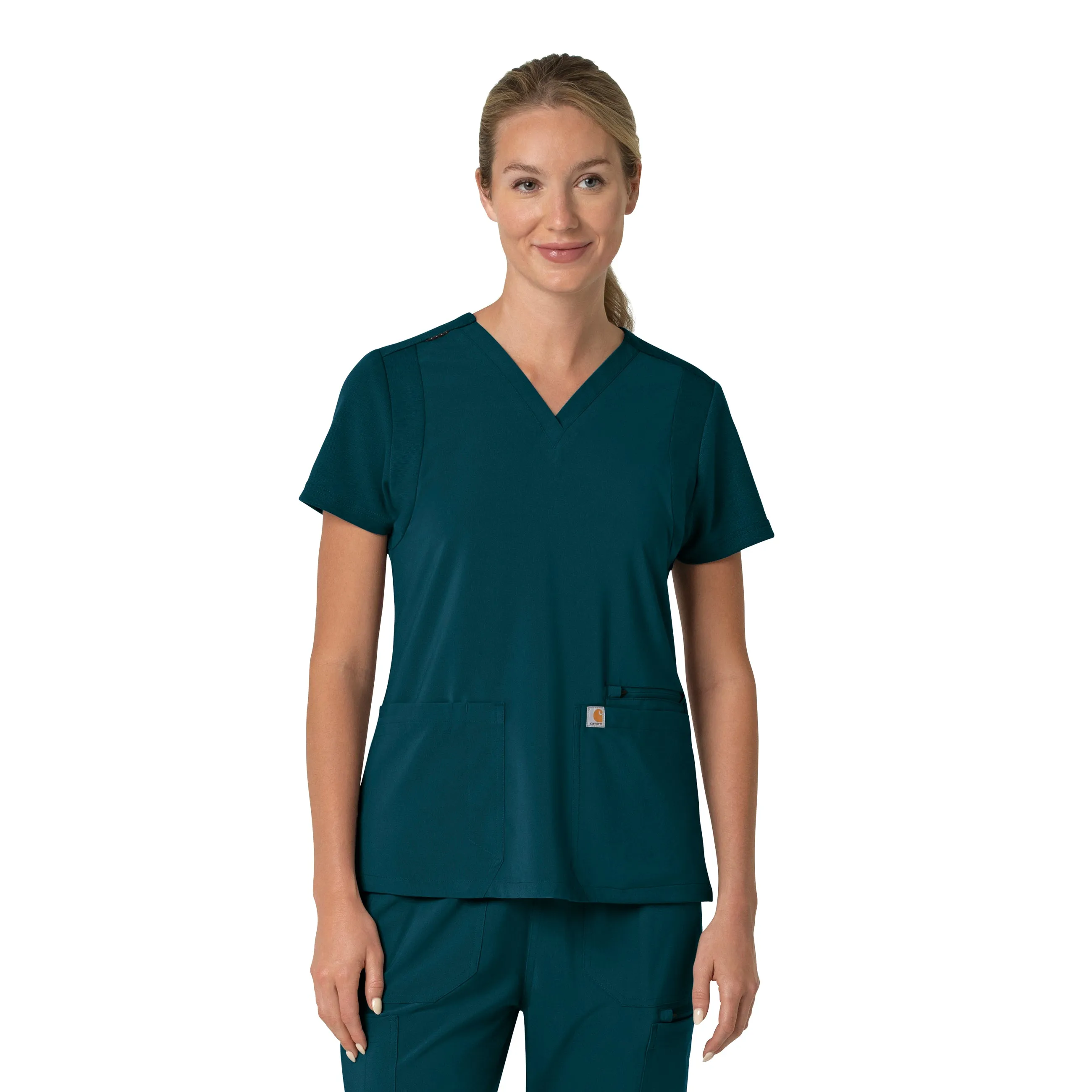 Carhartt Force Cross-Flex Women's Flex Panel V-Neck Scrub Top - Caribbean
