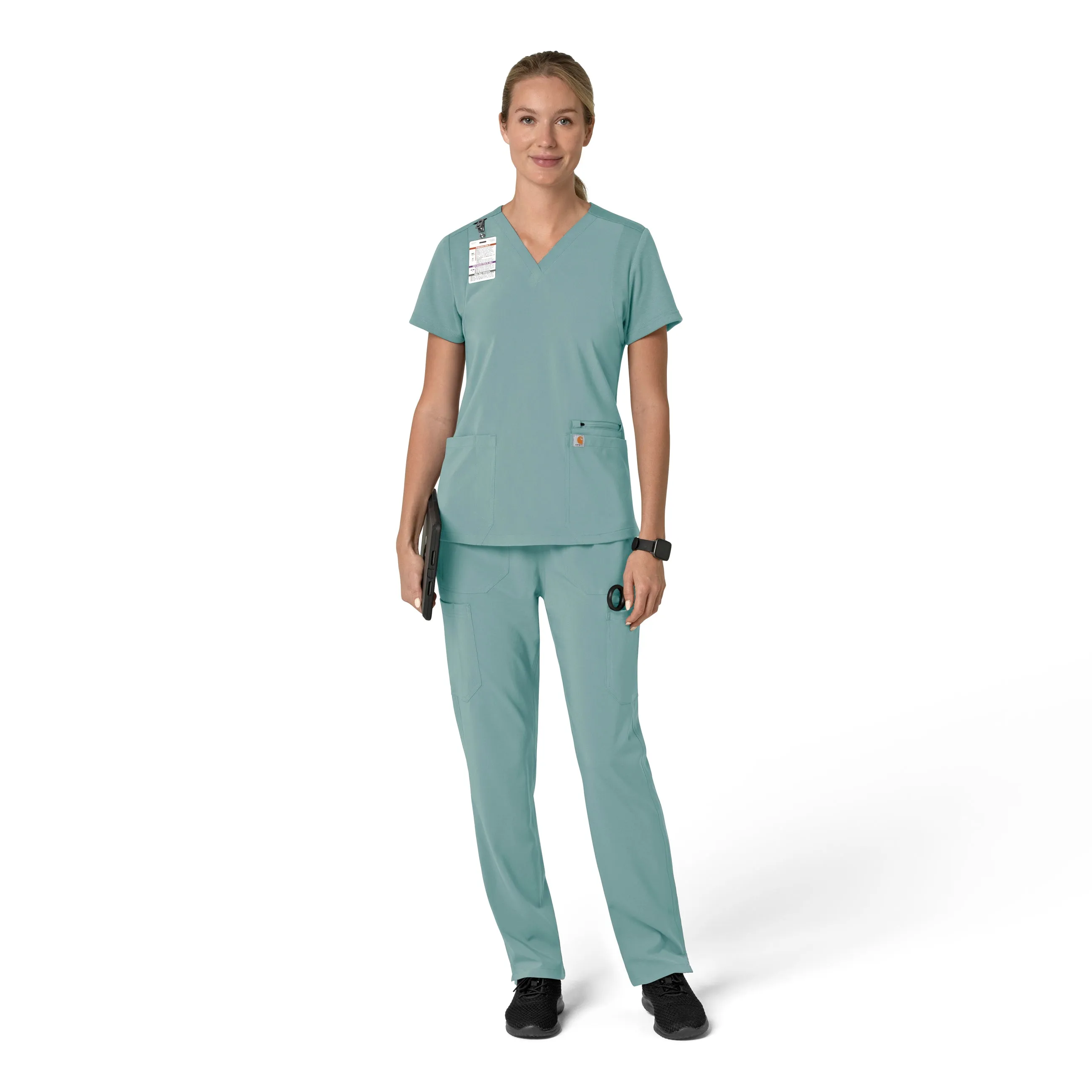 Carhartt Force Cross-Flex Women's Flex Panel V-Neck Scrub Top - Summer Blue