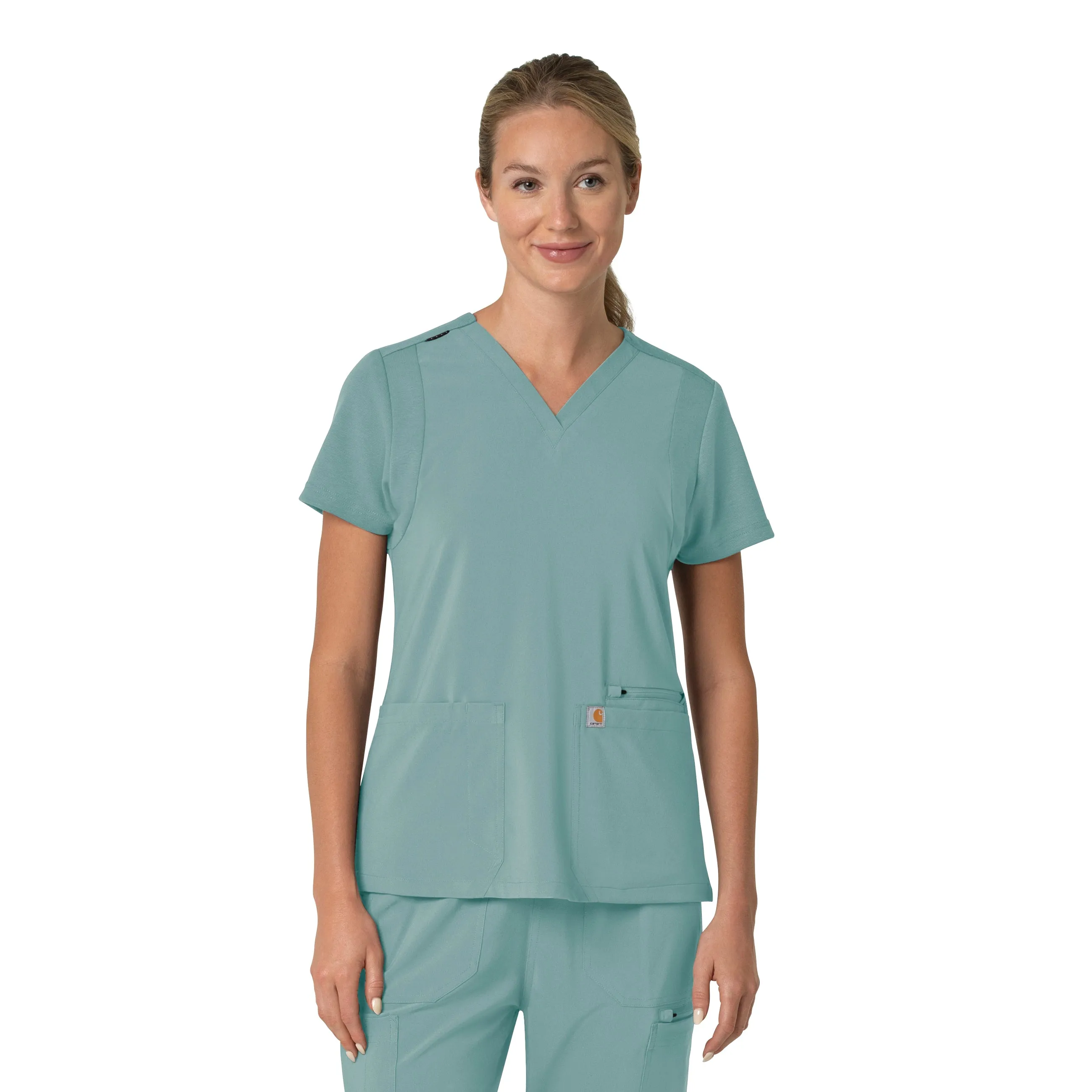 Carhartt Force Cross-Flex Women's Flex Panel V-Neck Scrub Top - Summer Blue
