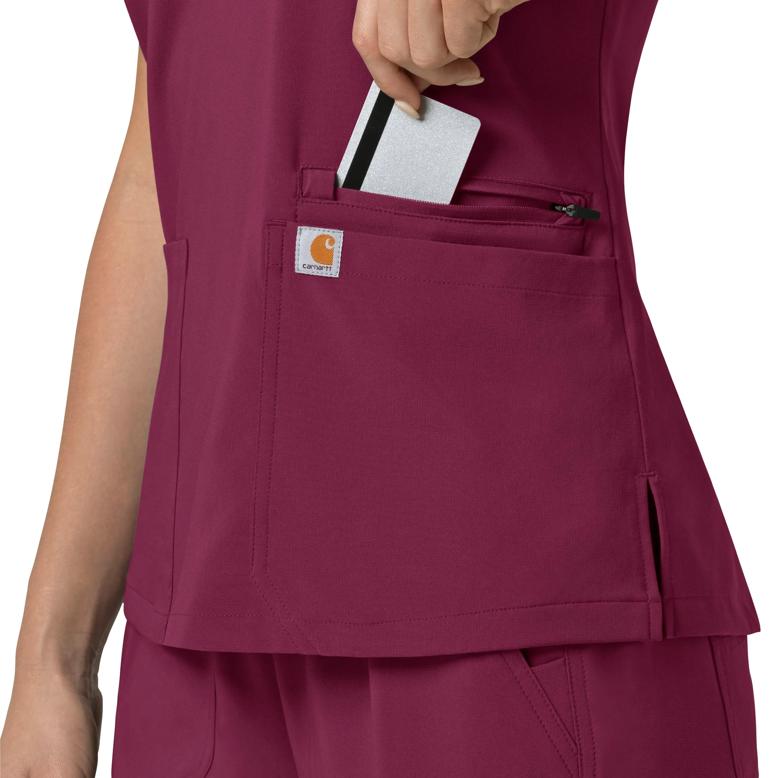 Carhartt Force Cross-Flex Women's Flex Panel V-Neck Scrub Top - Wine