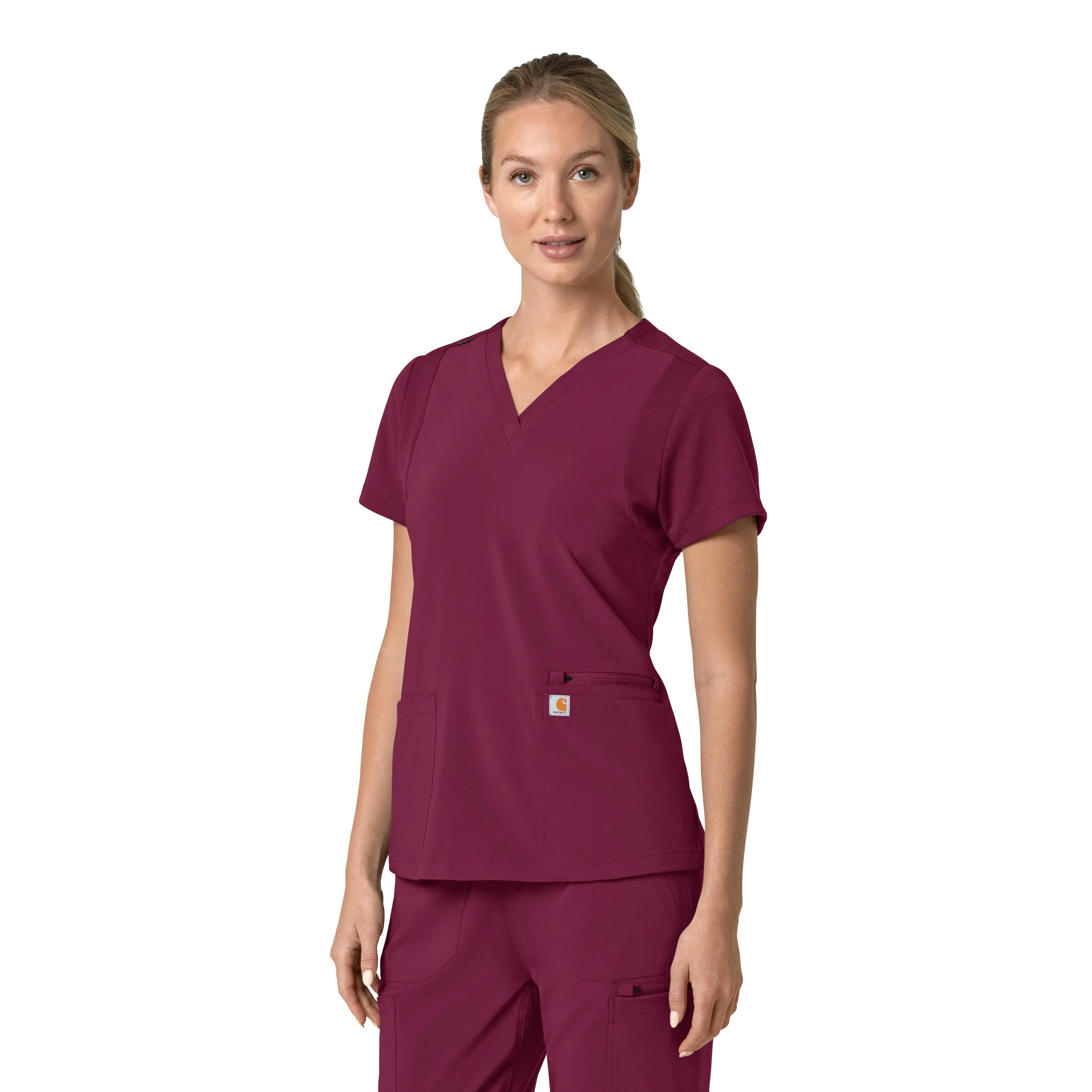 Carhartt Force Cross-Flex Women's Flex Panel V-Neck Scrub Top - Wine
