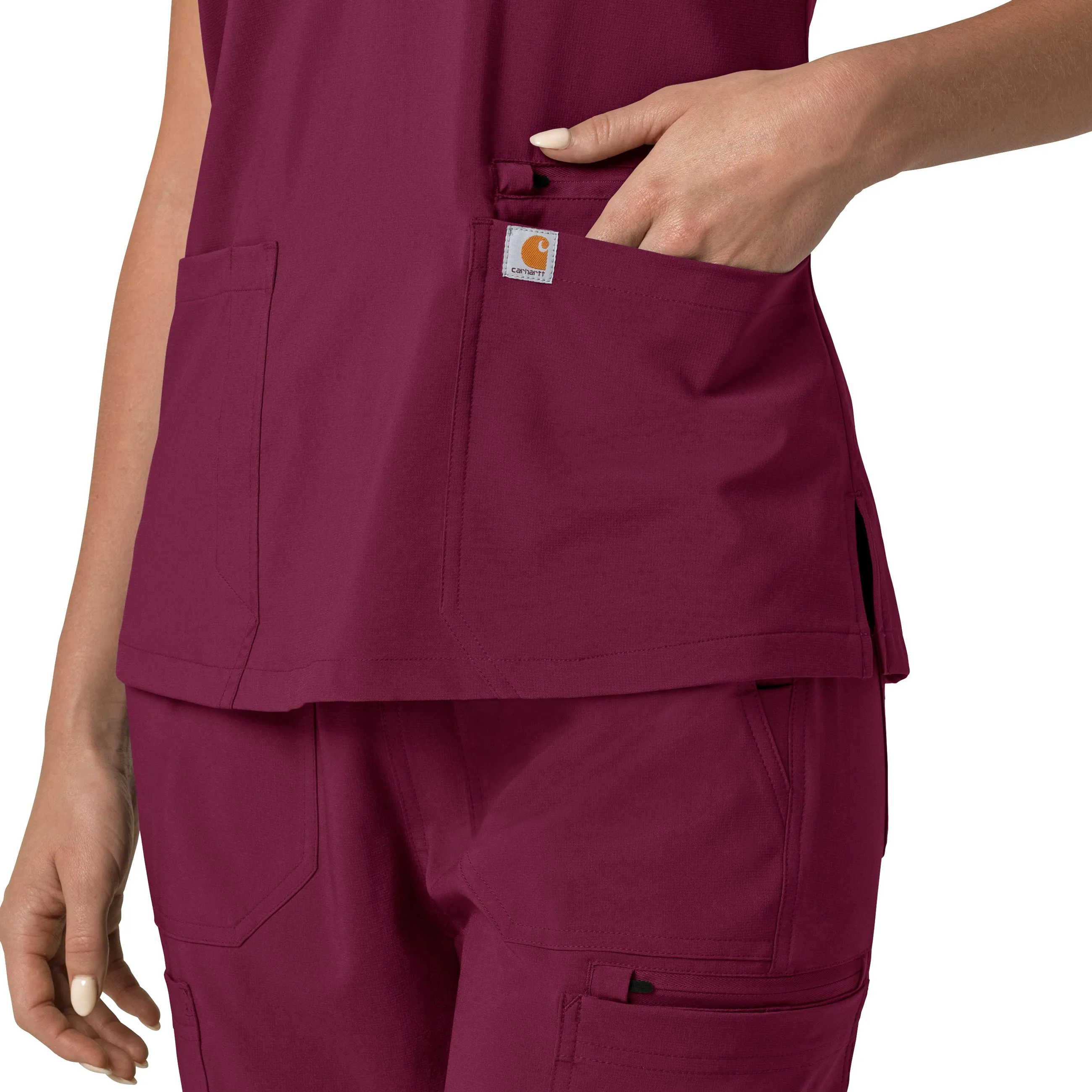 Carhartt Force Cross-Flex Women's Flex Panel V-Neck Scrub Top - Wine