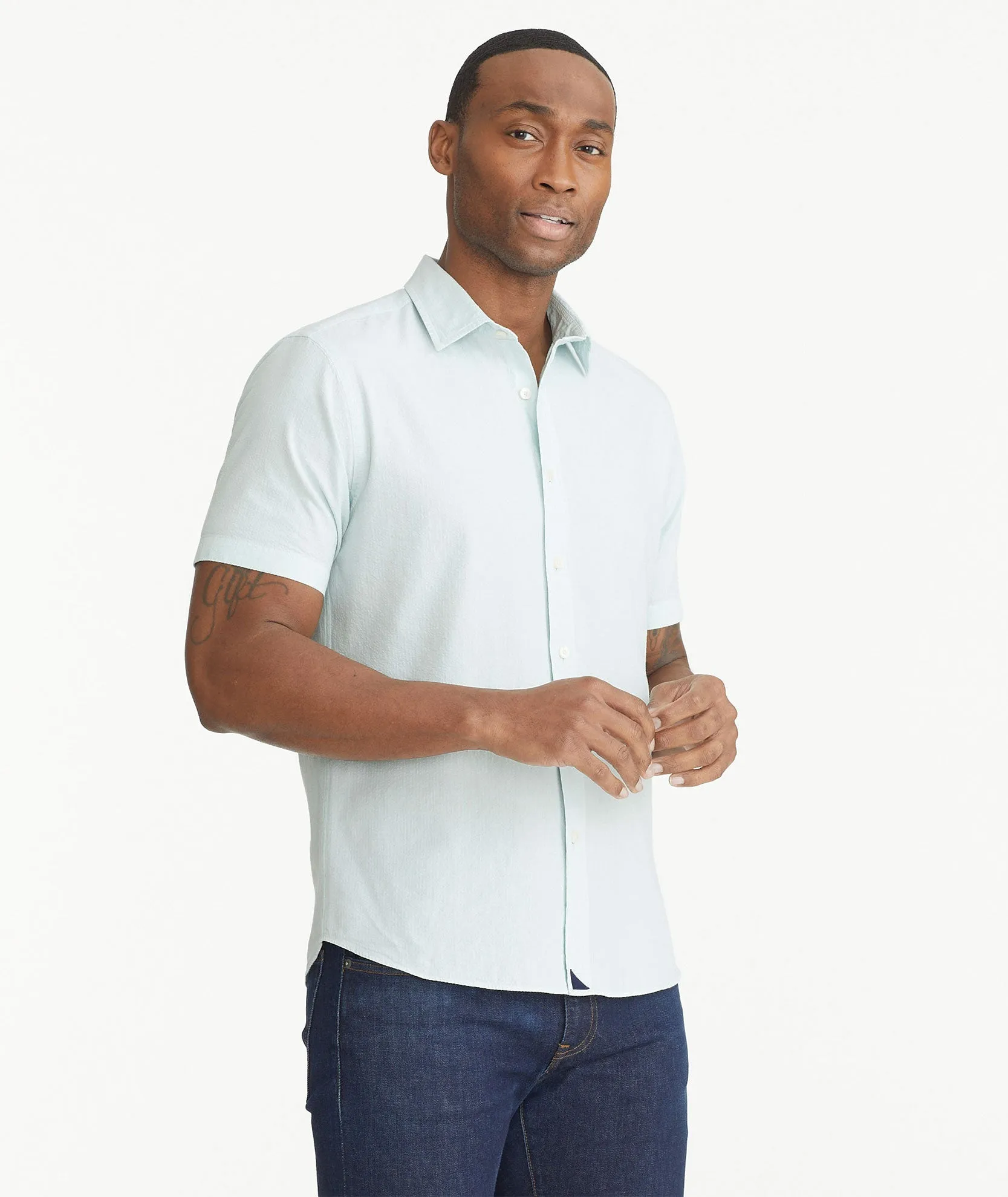 Cotton Seersucker Short-Sleeve Pavao Shirt - FINAL SALE