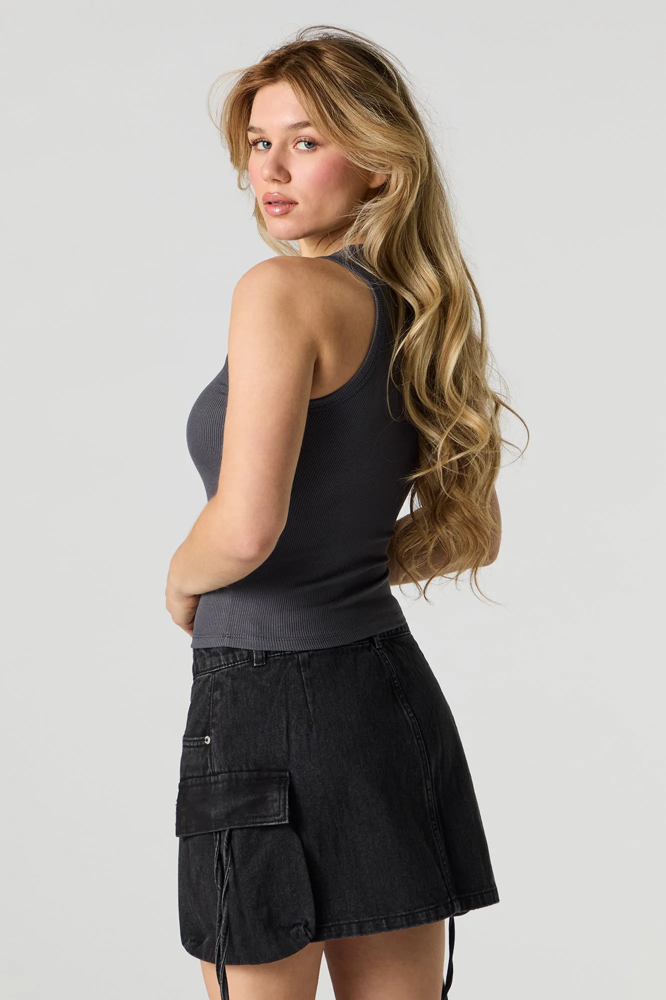 Denim Multi Pocket Mini Cargo Skirt