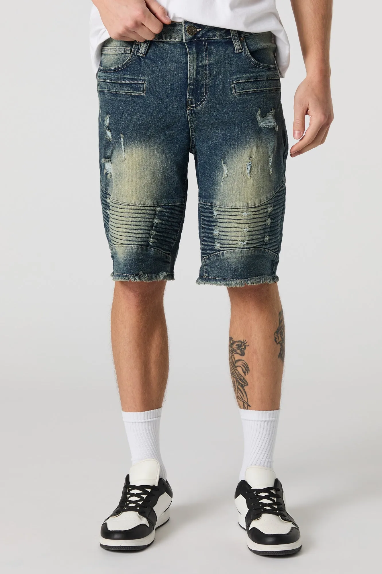 Distressed Moto Denim Short