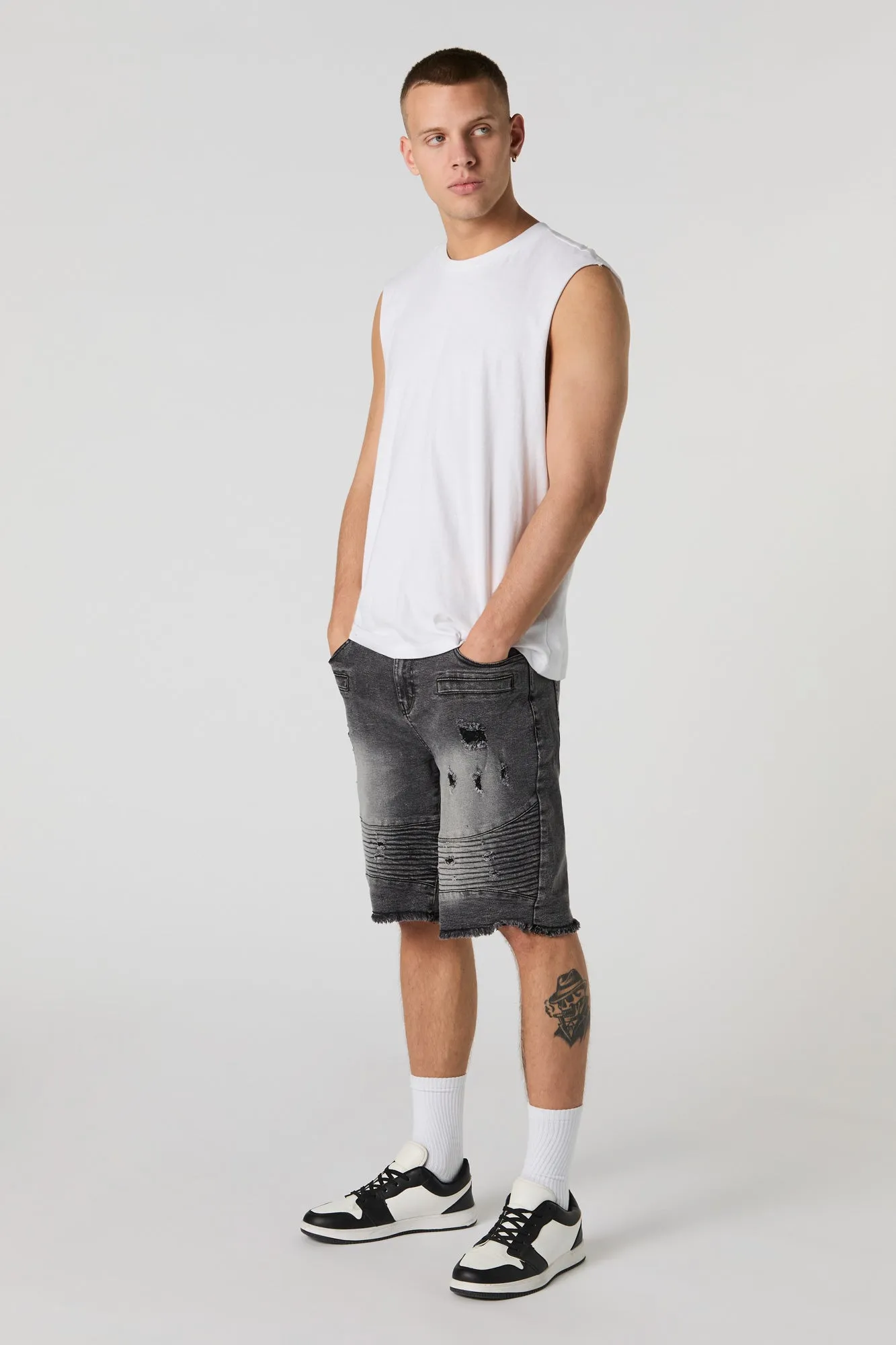 Distressed Moto Denim Short
