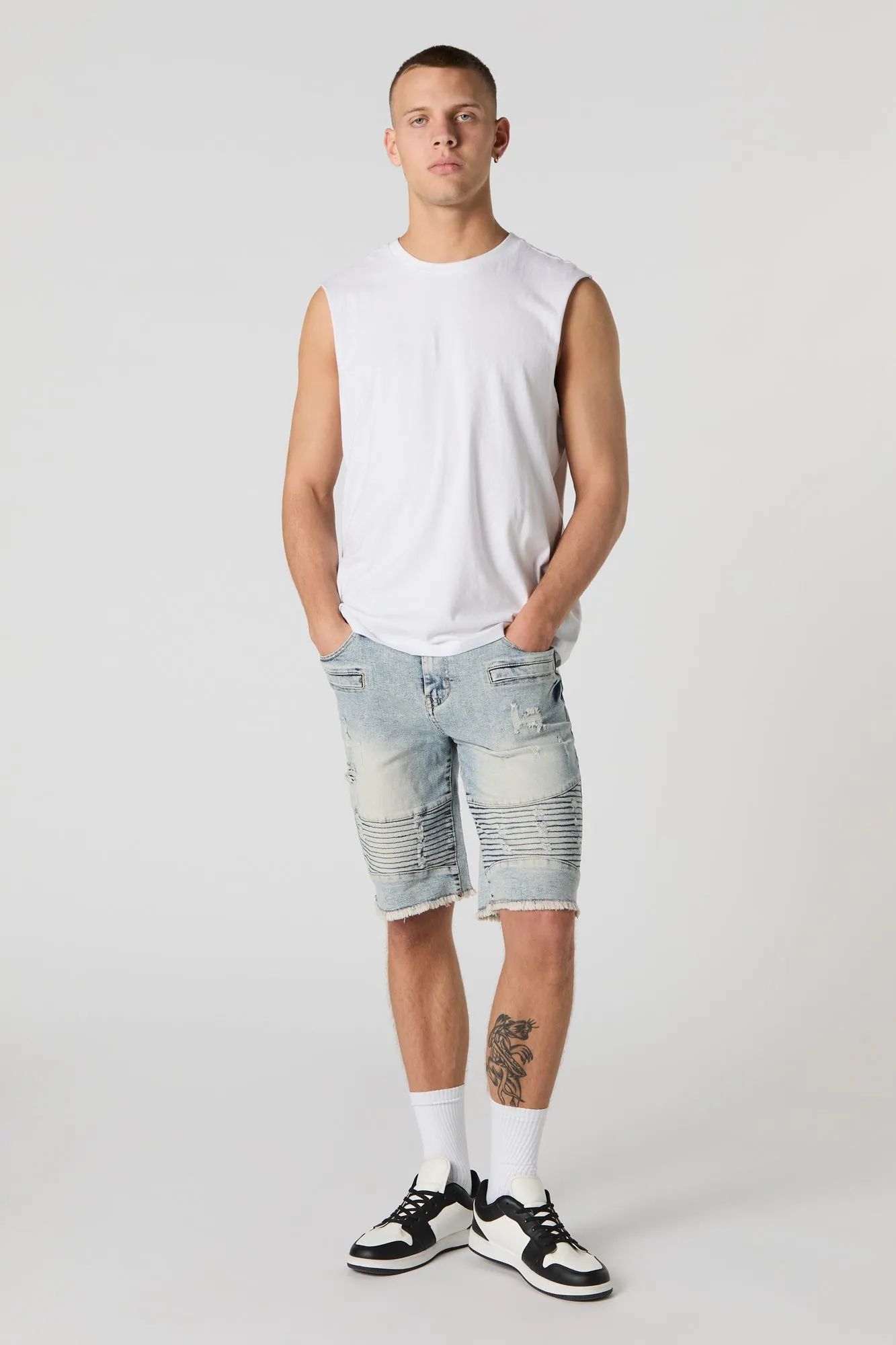 Distressed Moto Denim Short