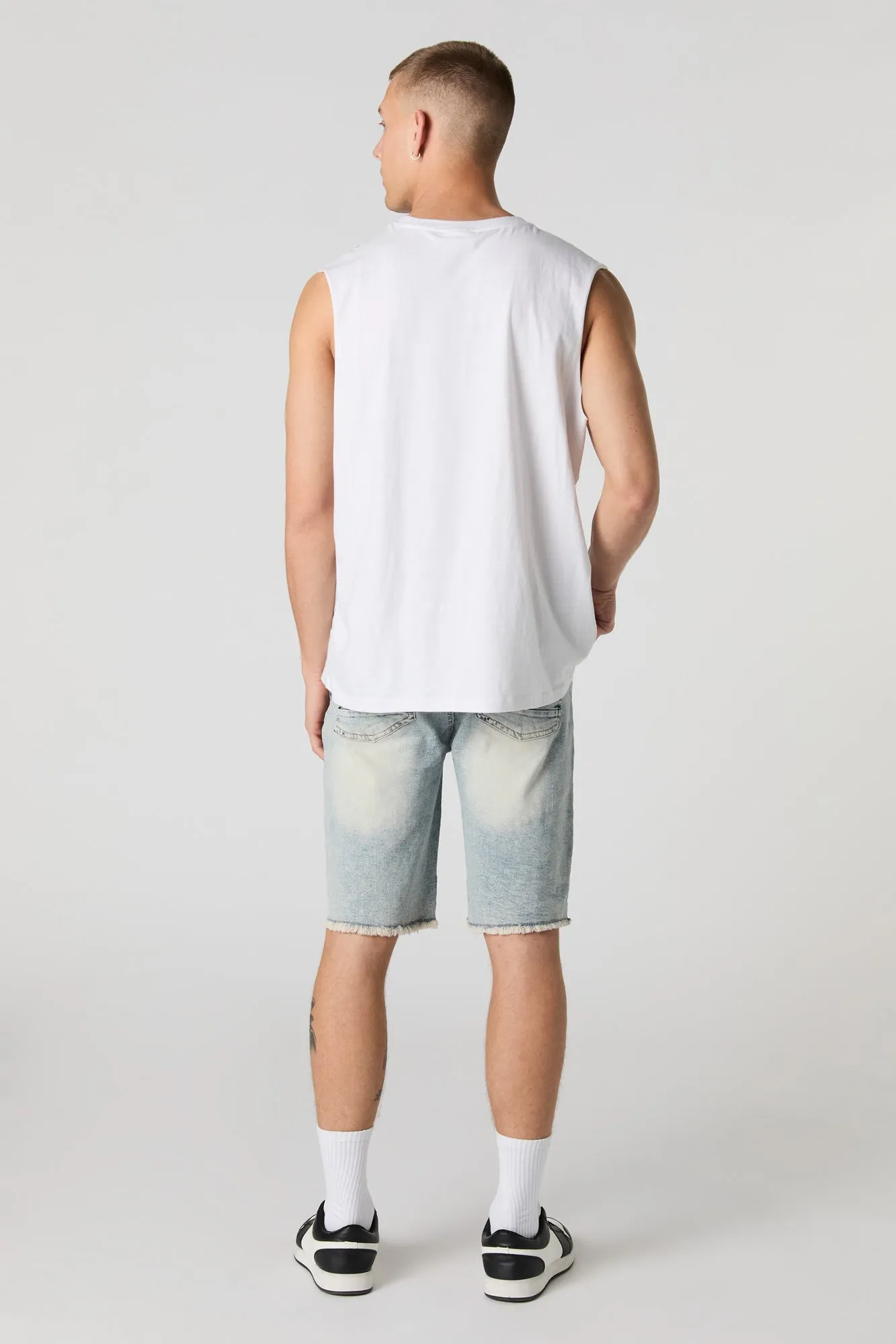 Distressed Moto Denim Short