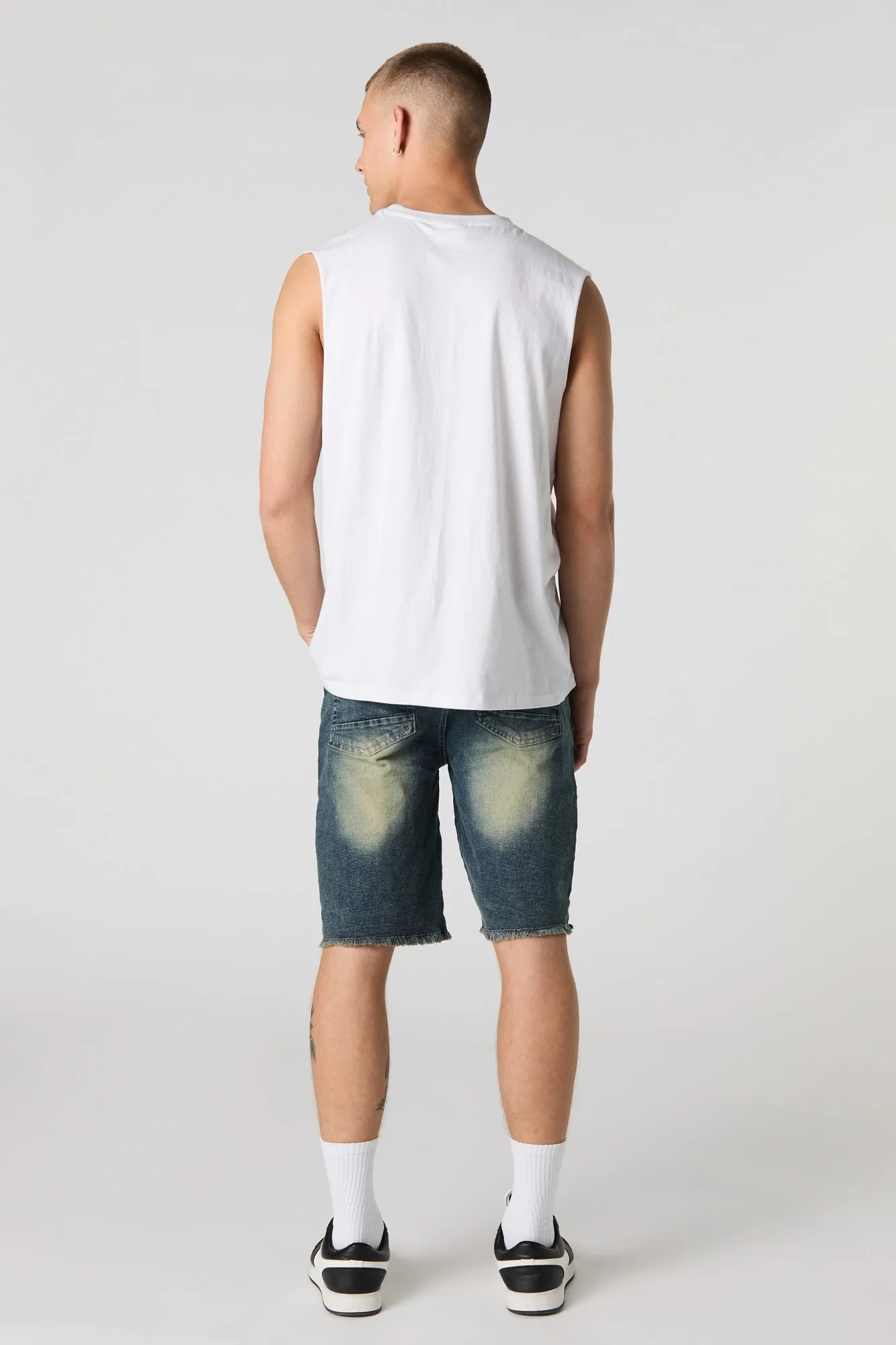 Distressed Moto Denim Short