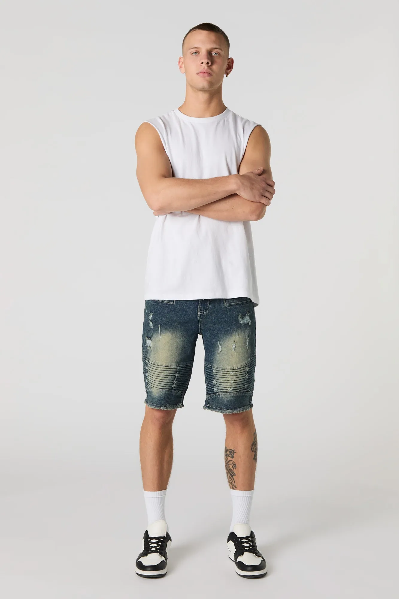 Distressed Moto Denim Short