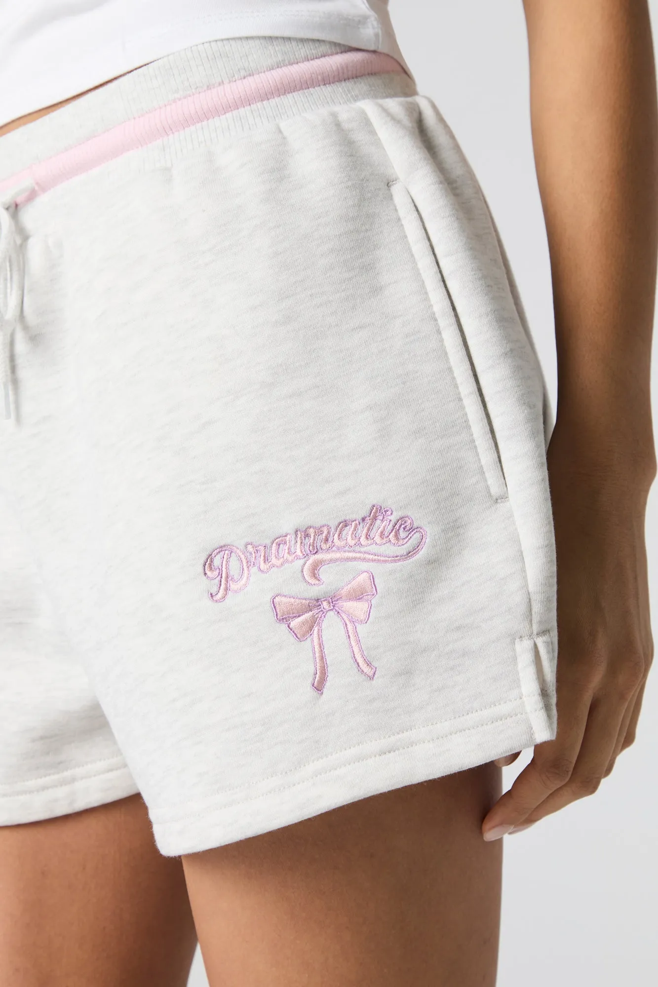 Embroidered Fleece Drawstring Short