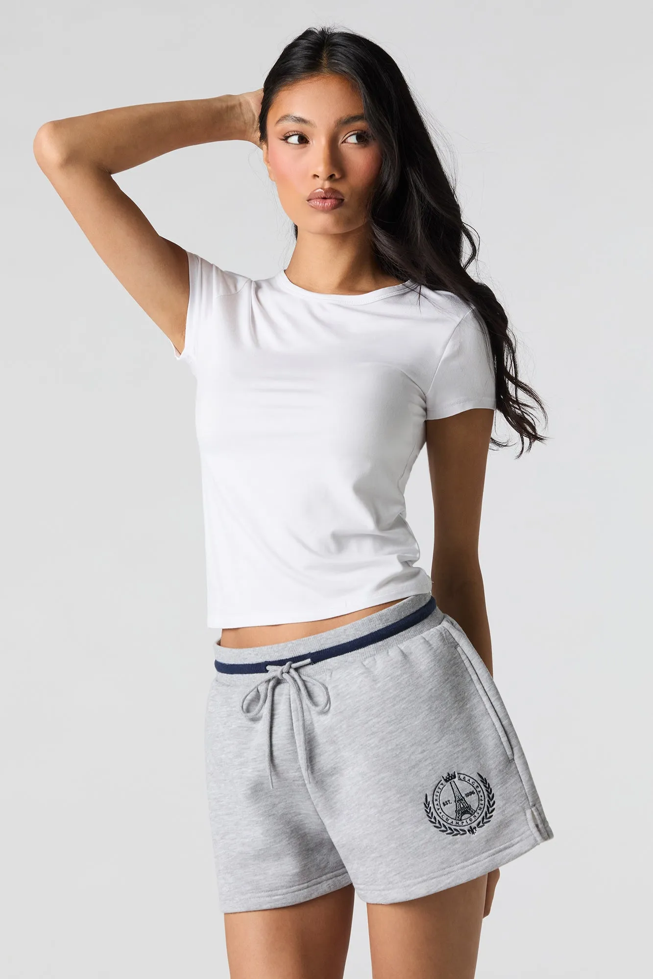 Embroidered Fleece Drawstring Short
