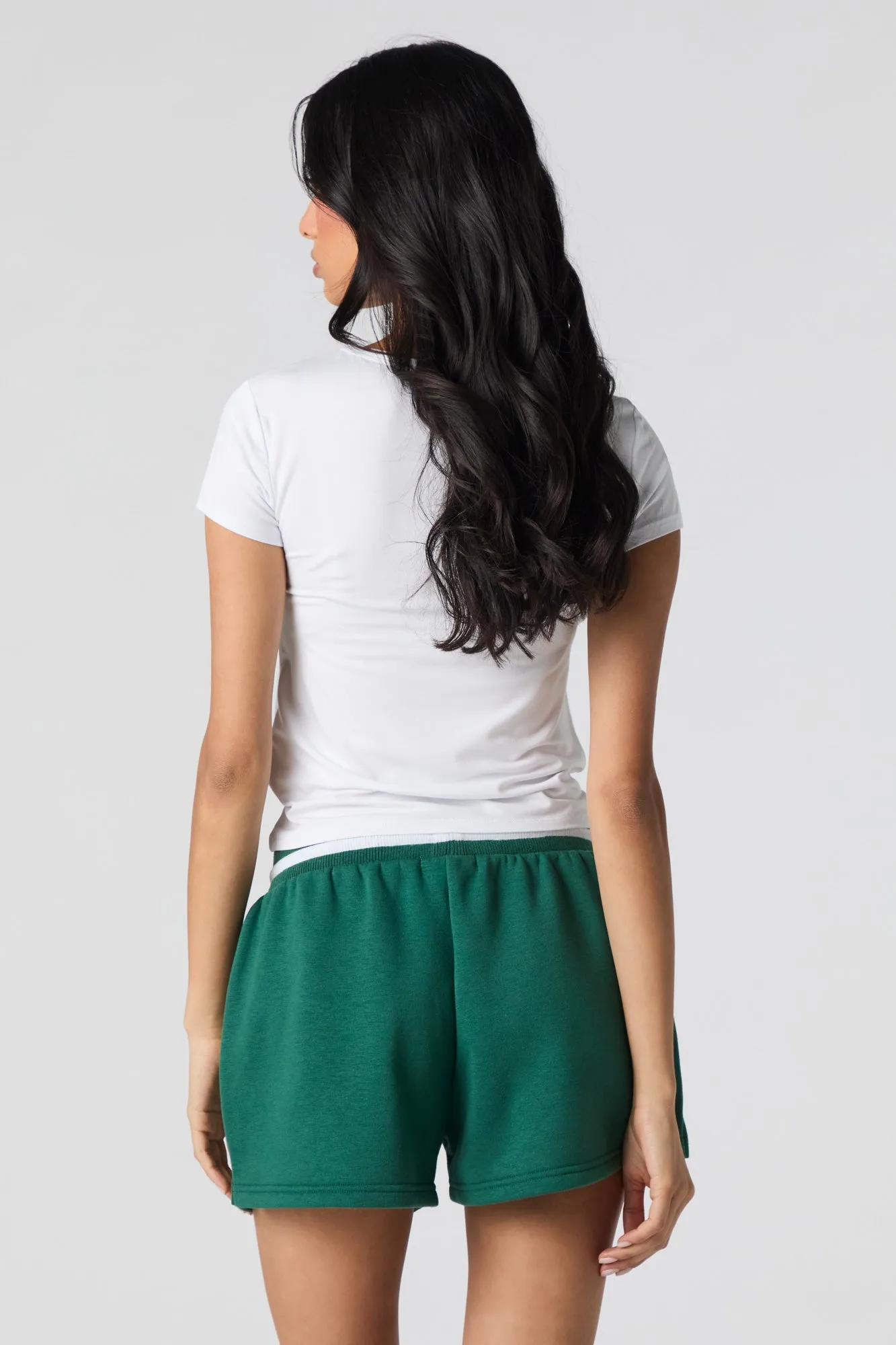 Embroidered Fleece Drawstring Short
