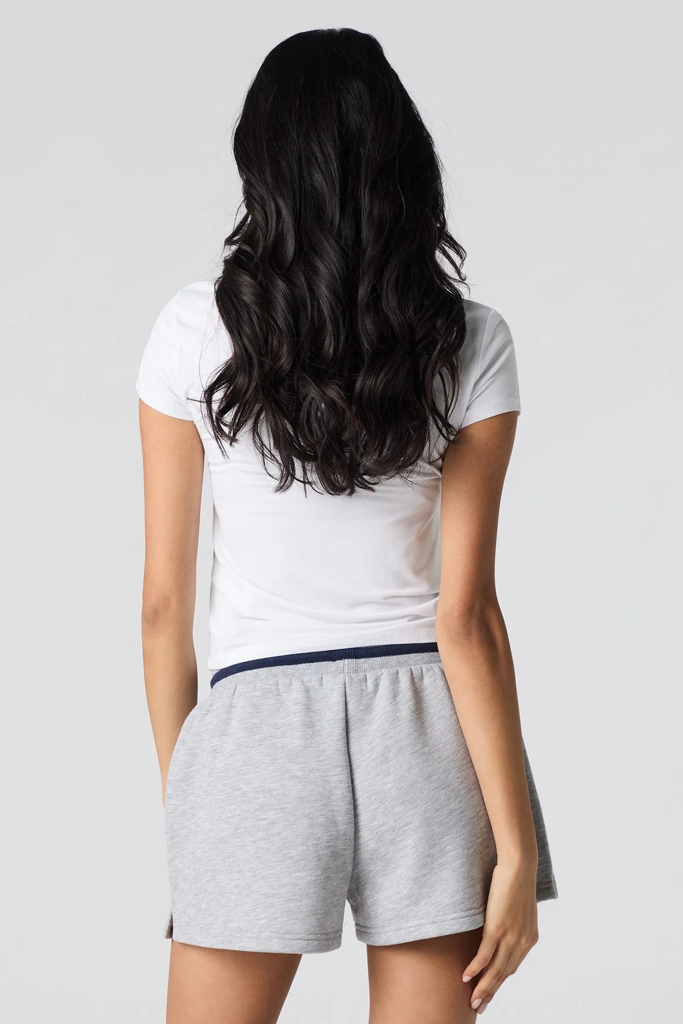 Embroidered Fleece Drawstring Short