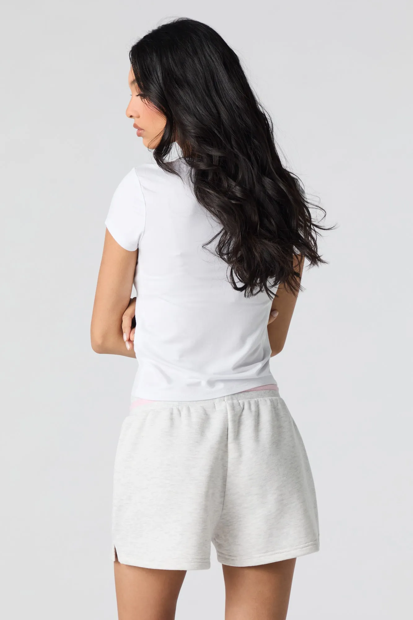 Embroidered Fleece Drawstring Short