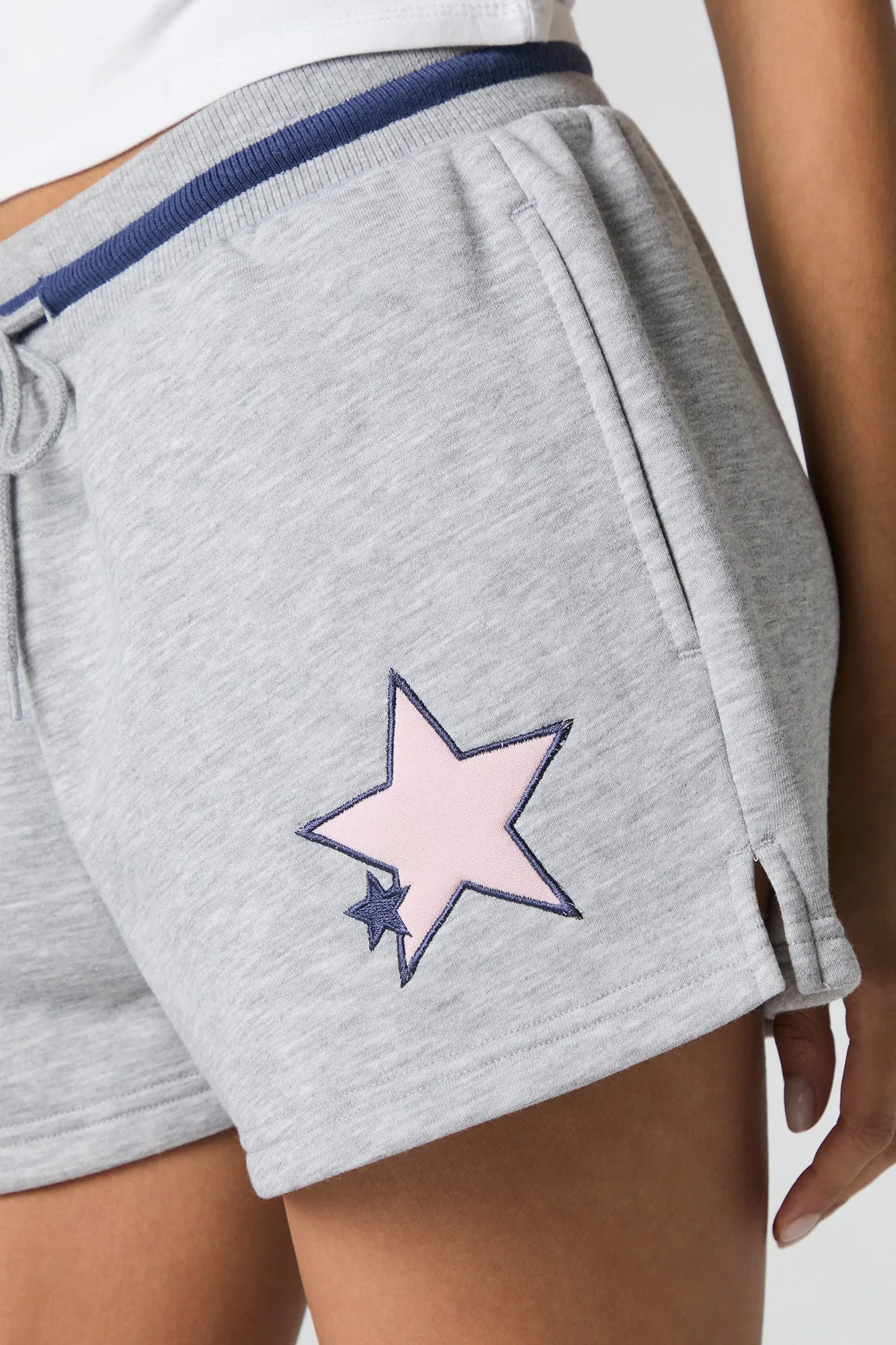 Embroidered Fleece Drawstring Short